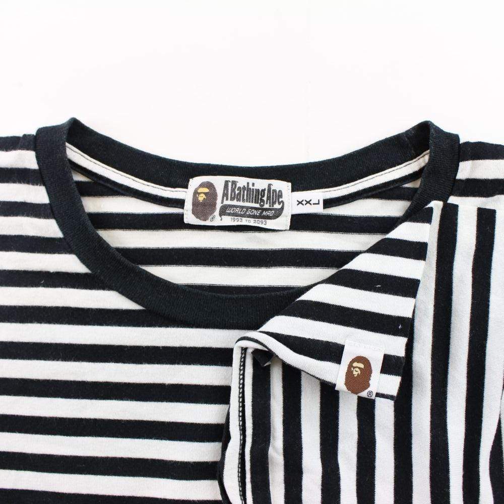 Bape Pinstripe Gold Ape Logo Tee - SaruGeneral