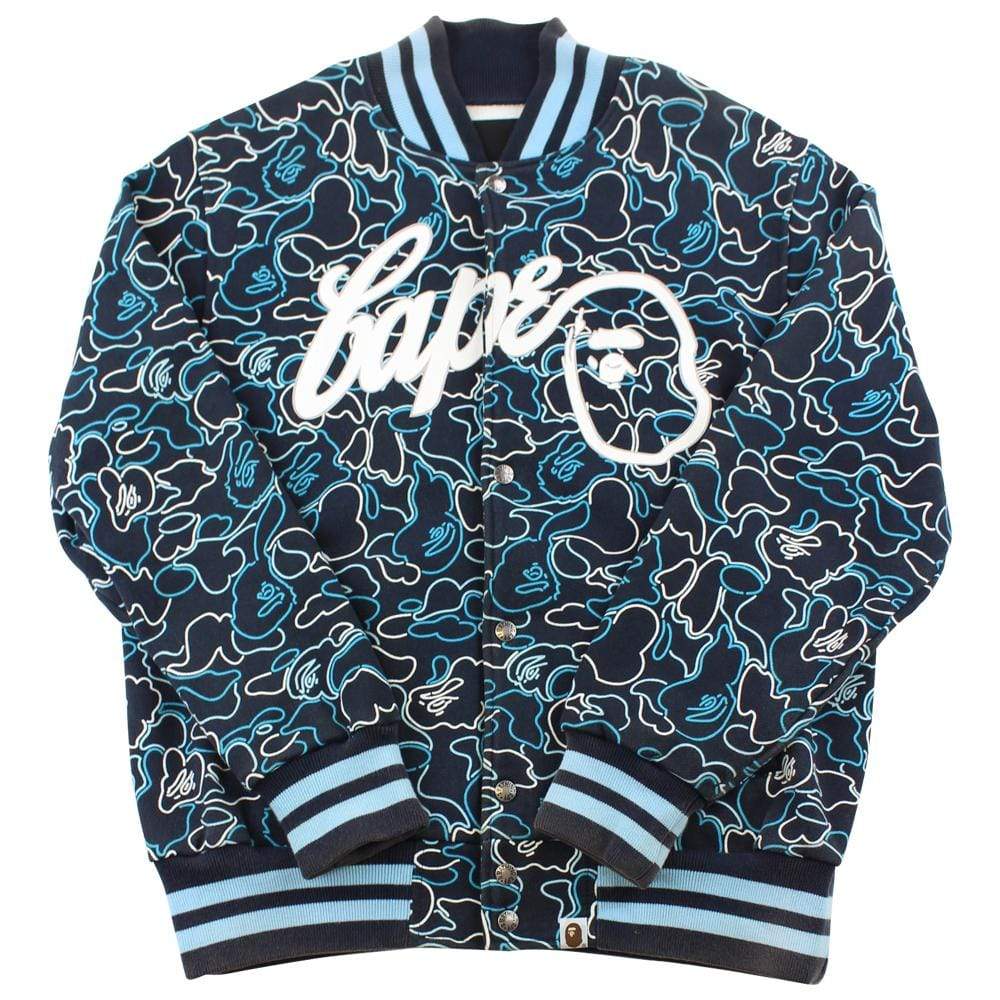 Bape Script Logo Neon Camo Varsity Jacket - SaruGeneral