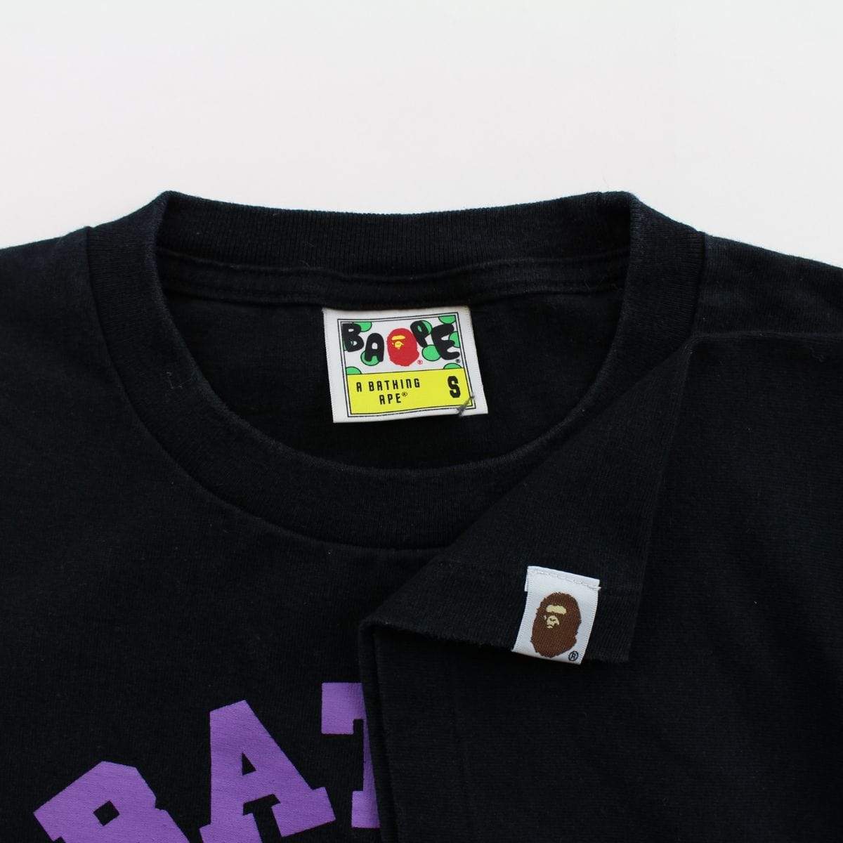 Bape Purple & Yellow College Logo Tee Black - SaruGeneral