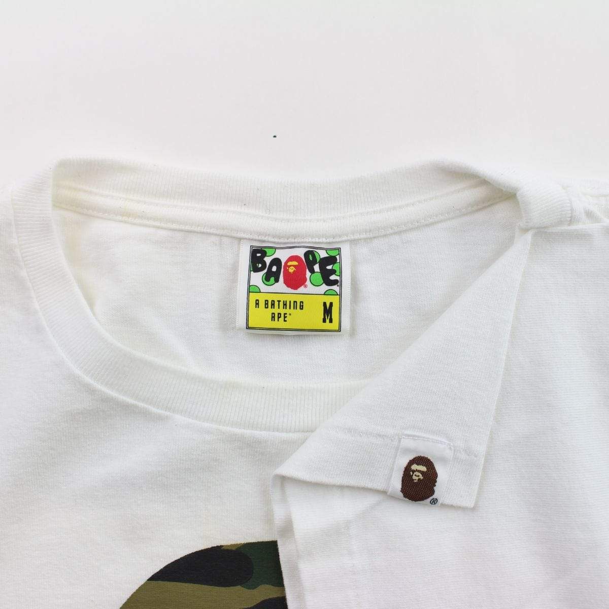 Bape 1st Green Camo Big Ape Logo Tee White - SaruGeneral