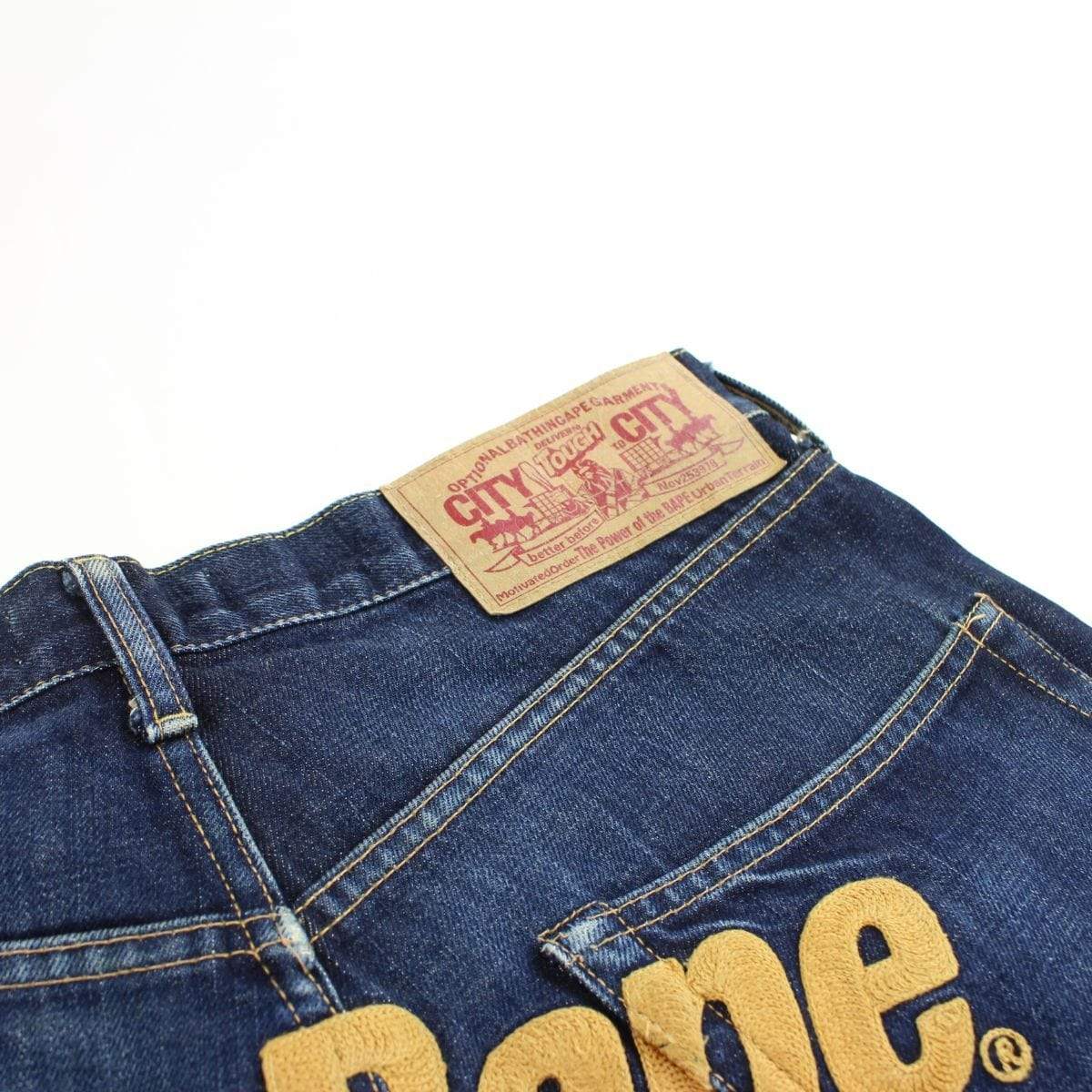 Bape yellow bapesta embroided Denim Shorts - SaruGeneral