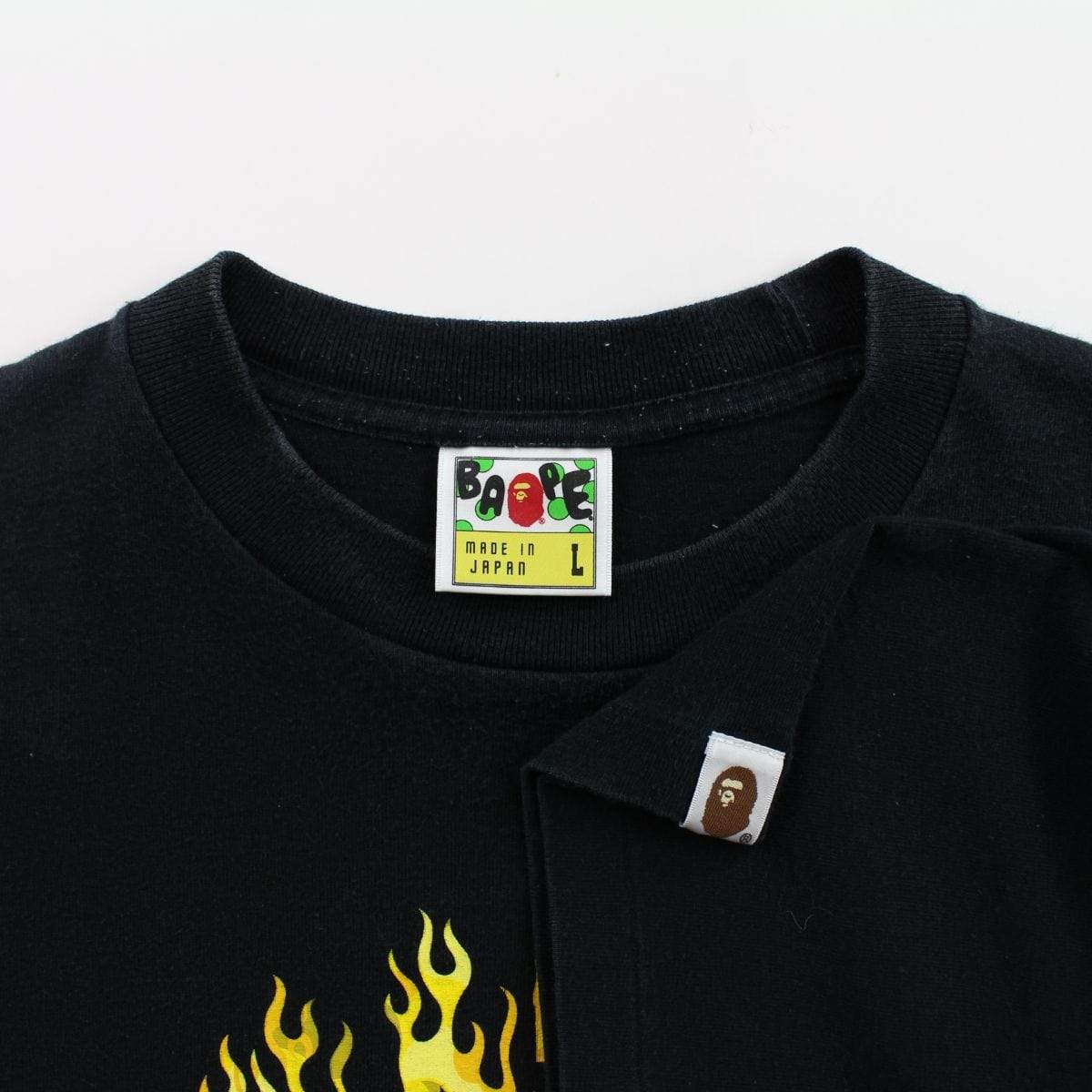 Bape Yellow Flame Camo College Logo Tee Black - SaruGeneral