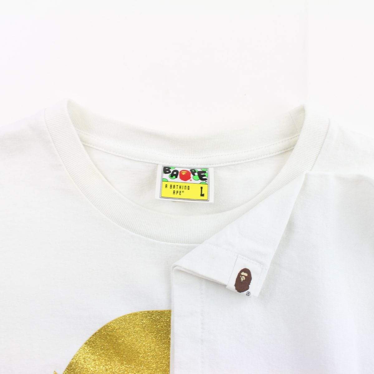 Bape Gold Glitter Big Ape Logo Tee White - SaruGeneral