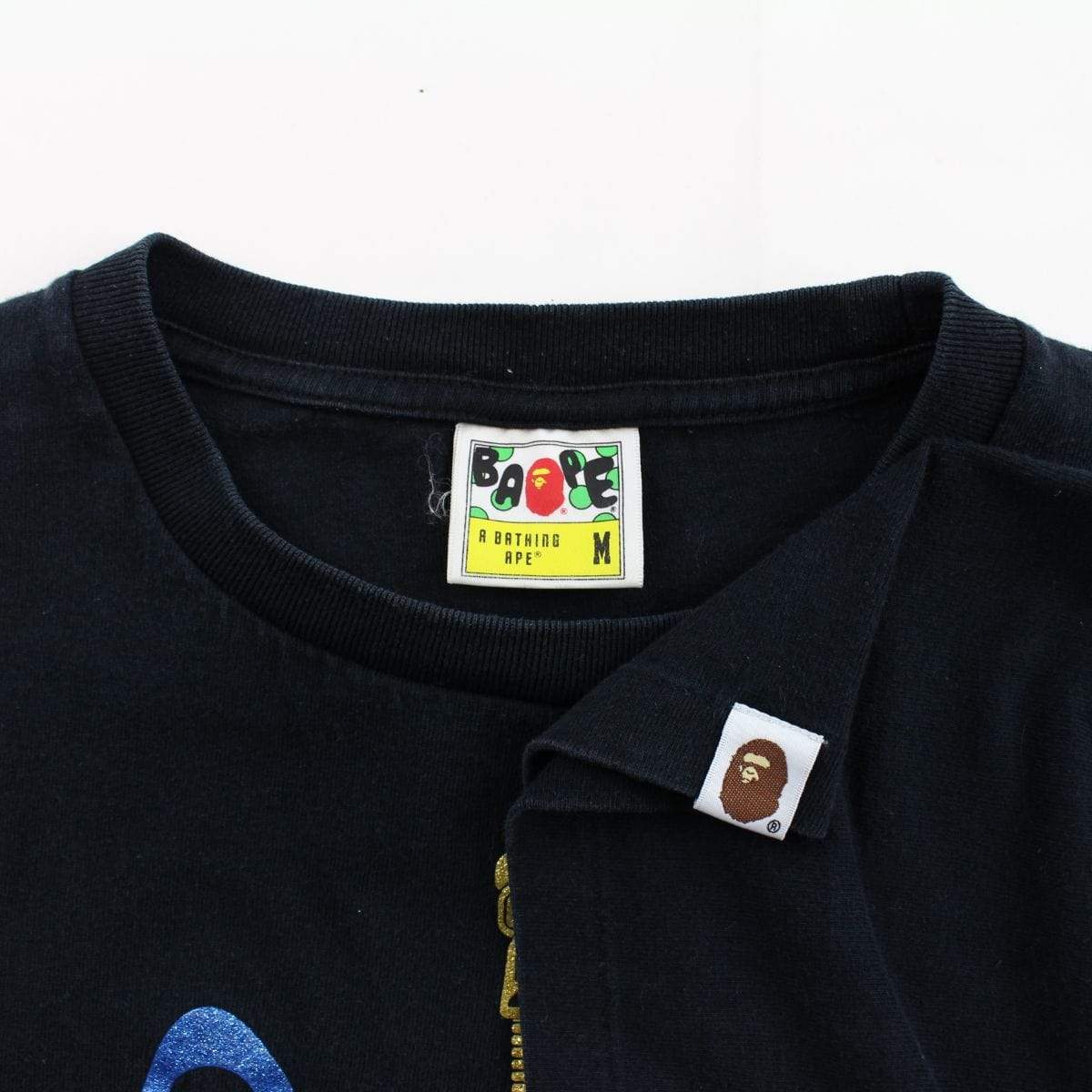 Bape Blue Glitter Shark Face Logo Tee black - SaruGeneral
