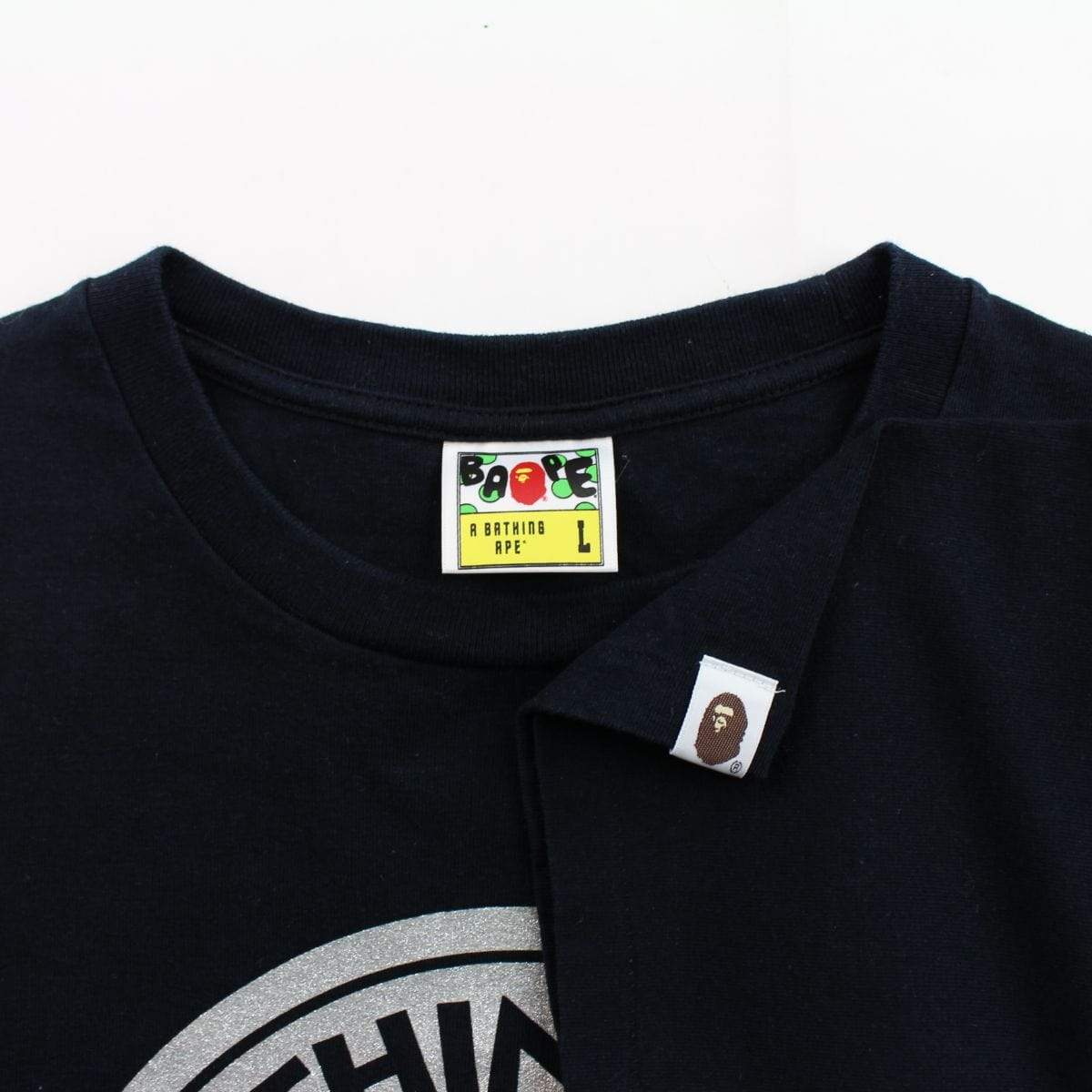 Bape silver Glitter Busy Works Logo Tee Black - SaruGeneral
