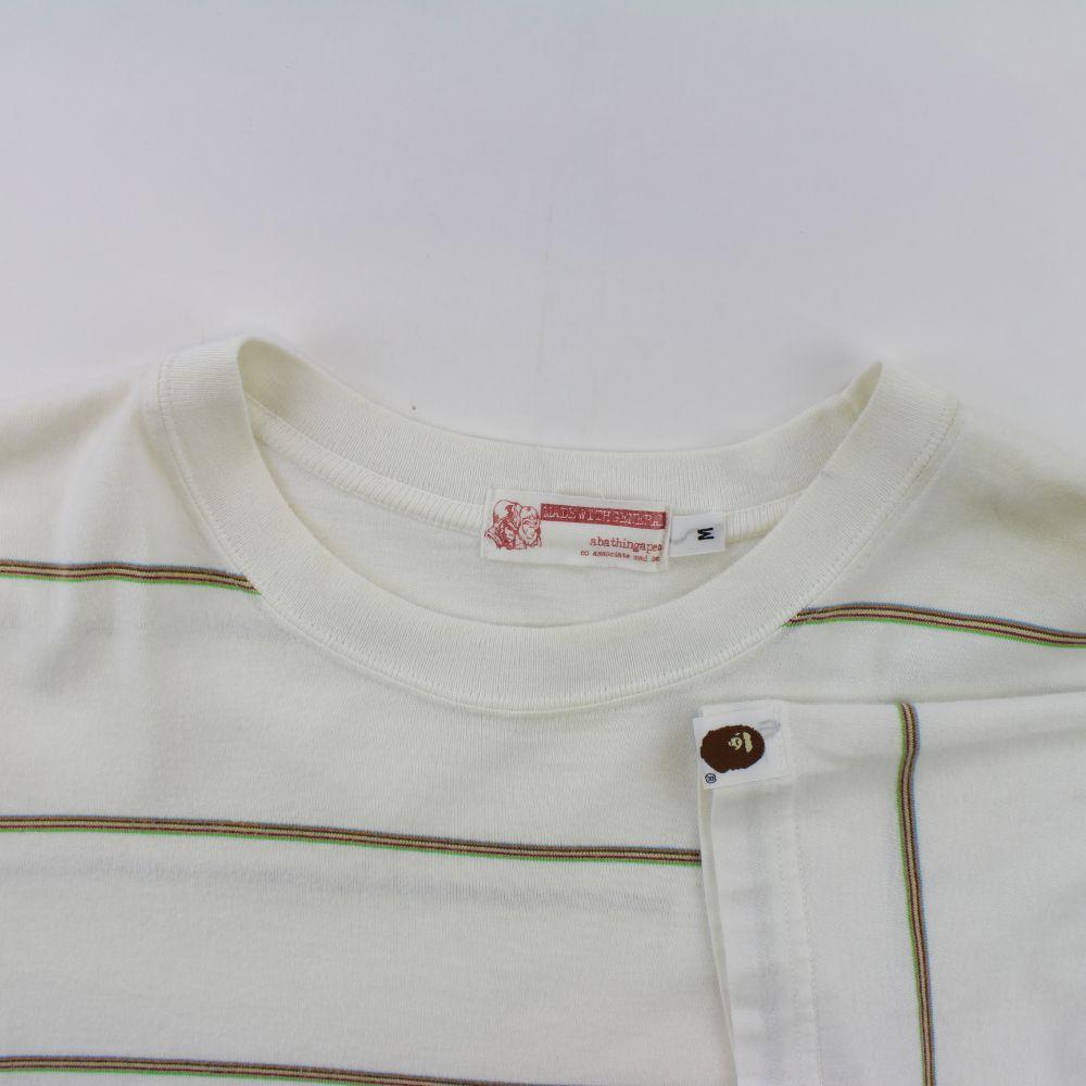 Bape Point Head Logo Stripe Tee White - SaruGeneral
