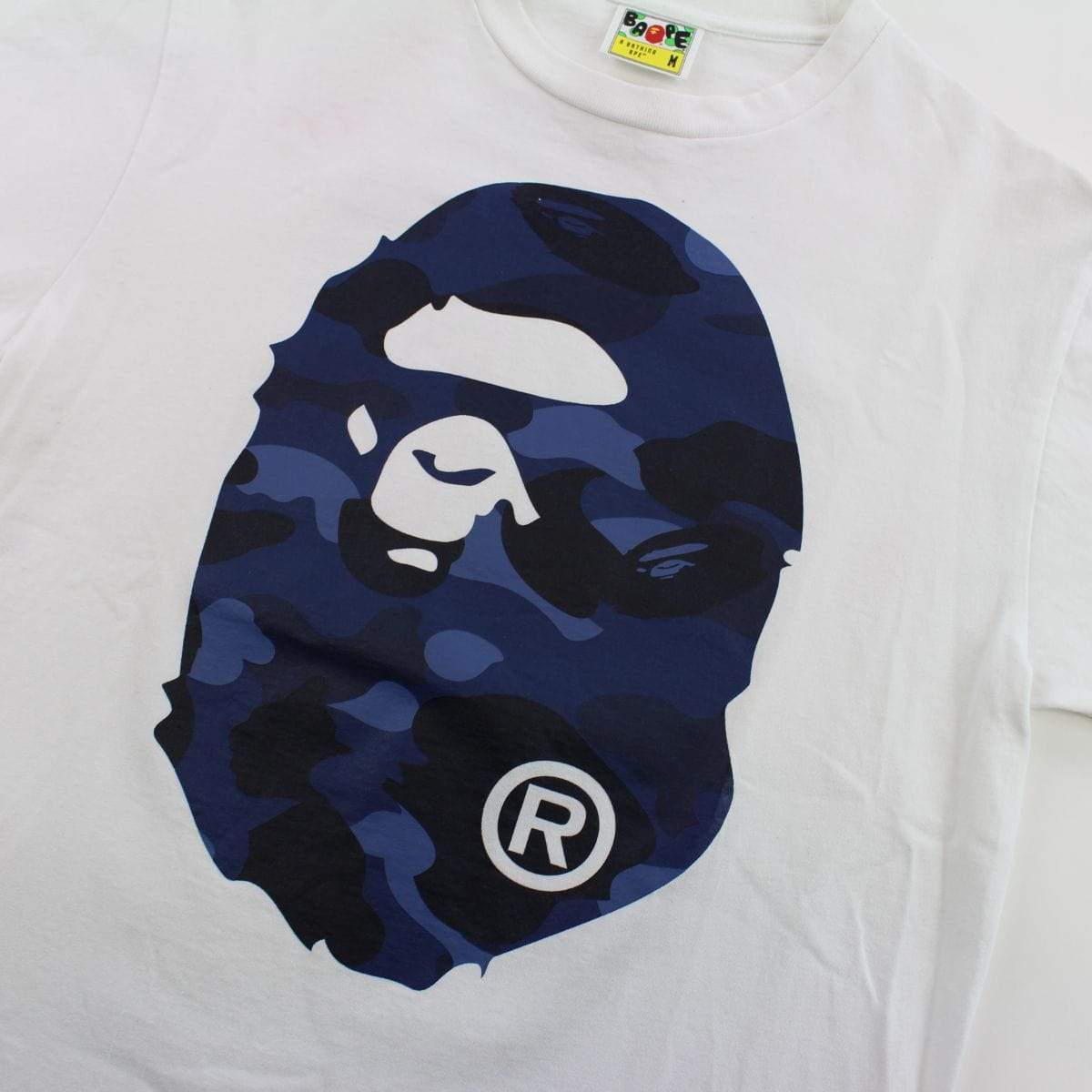 Bape Blue Camo Big Ape Logo Tee White - SaruGeneral