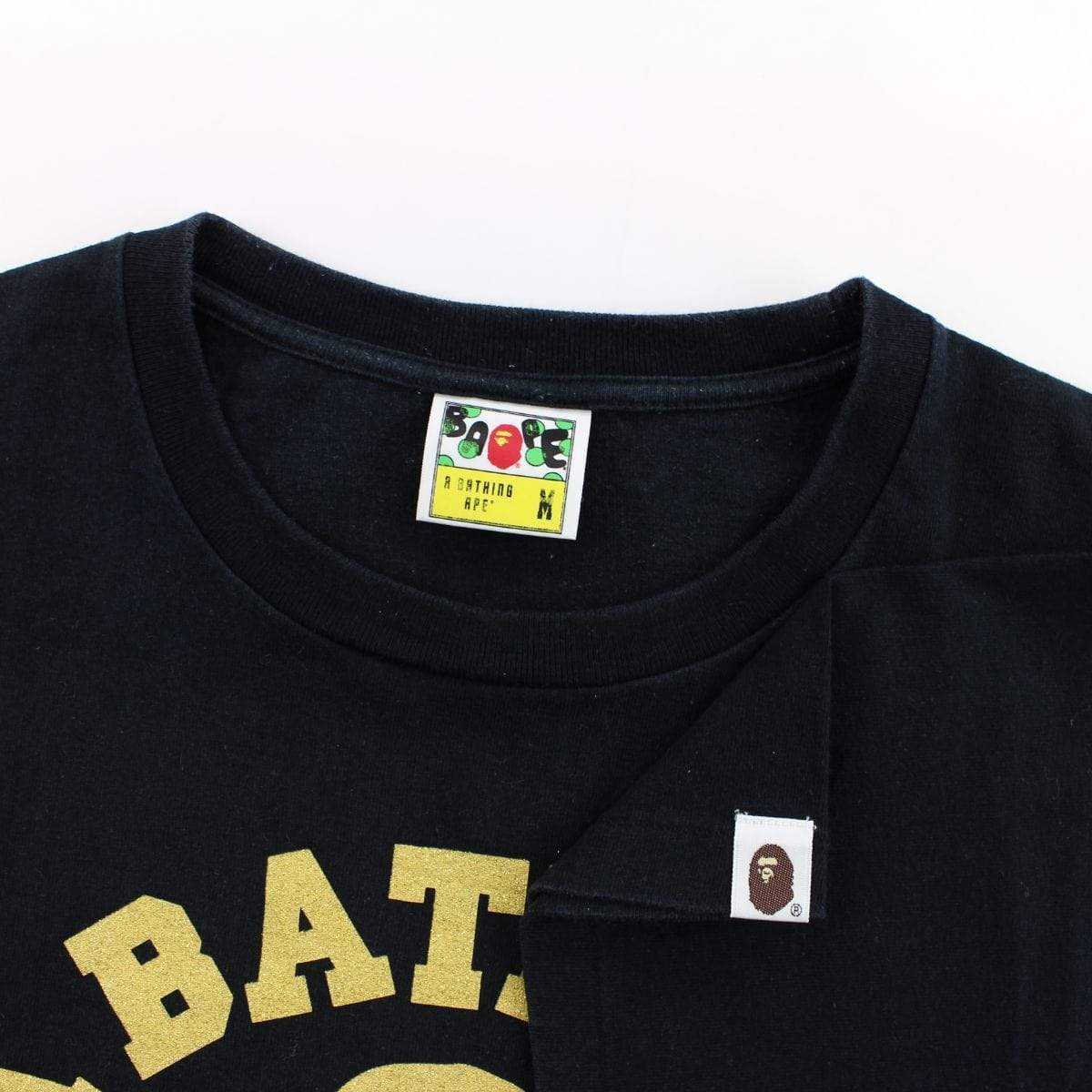Bape Gold Glitter College Logo Tee Black - SaruGeneral