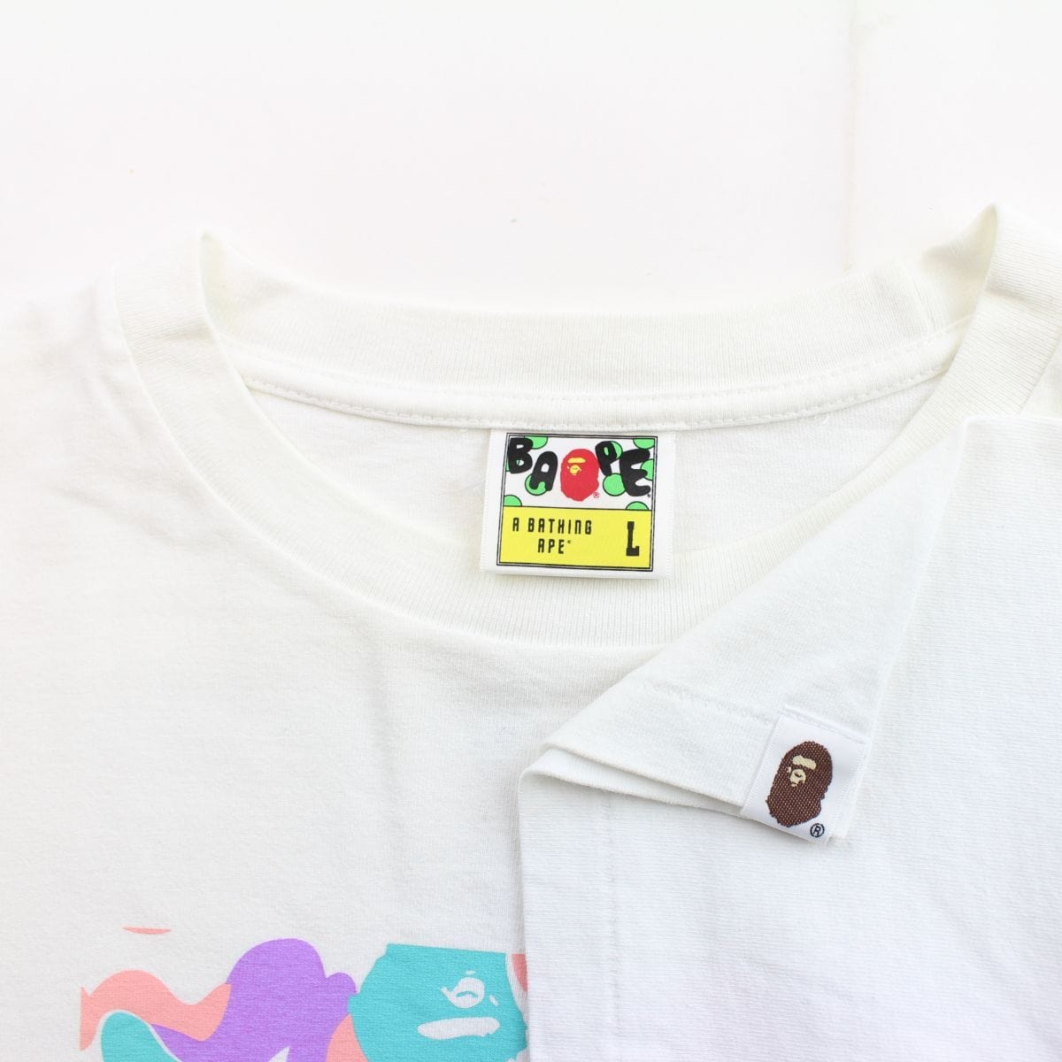 Bape Purple & Orange Camo College Logo Tee White - SARUUK