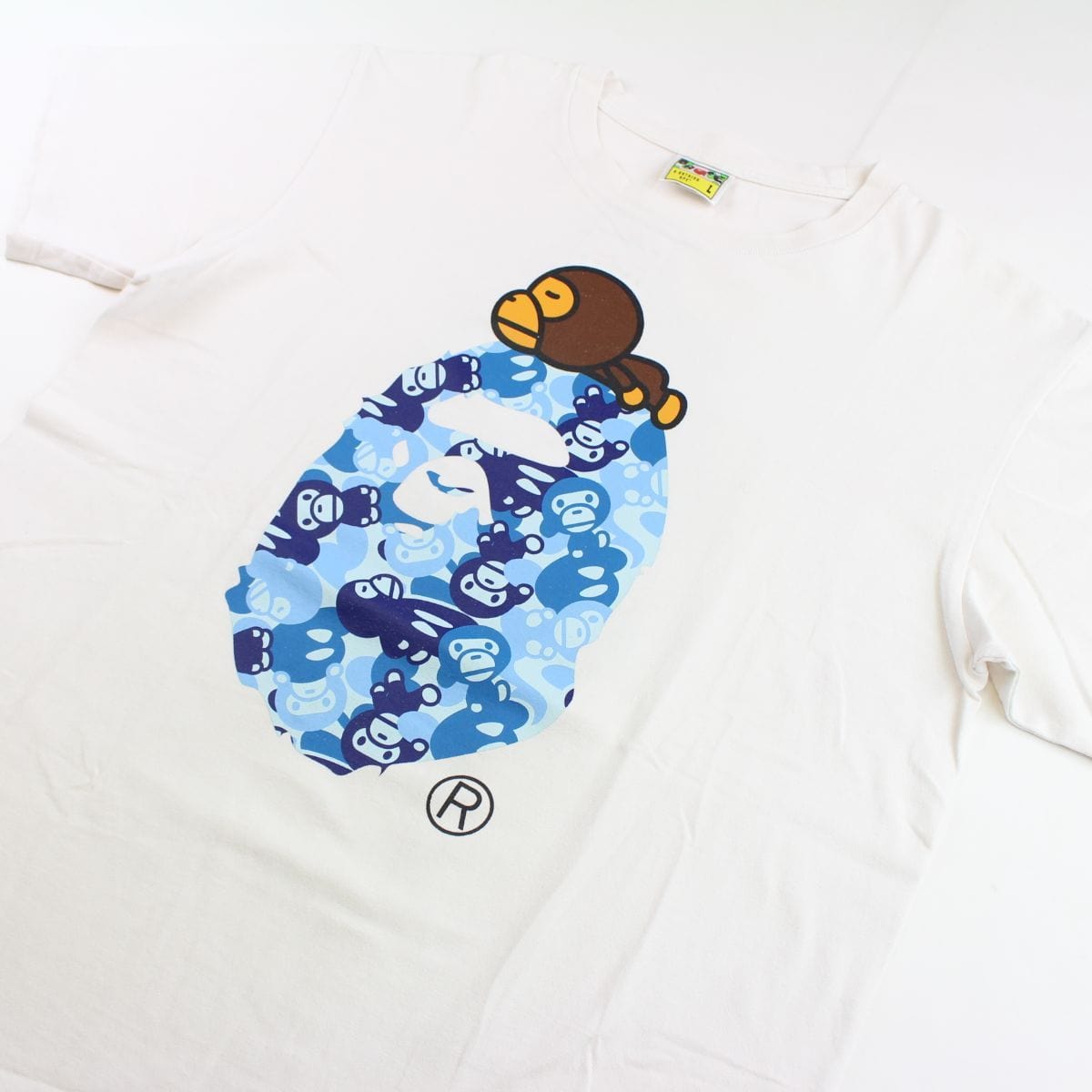 Bape Blue Baby Milo Camo sleeping Tee White - SARUUK