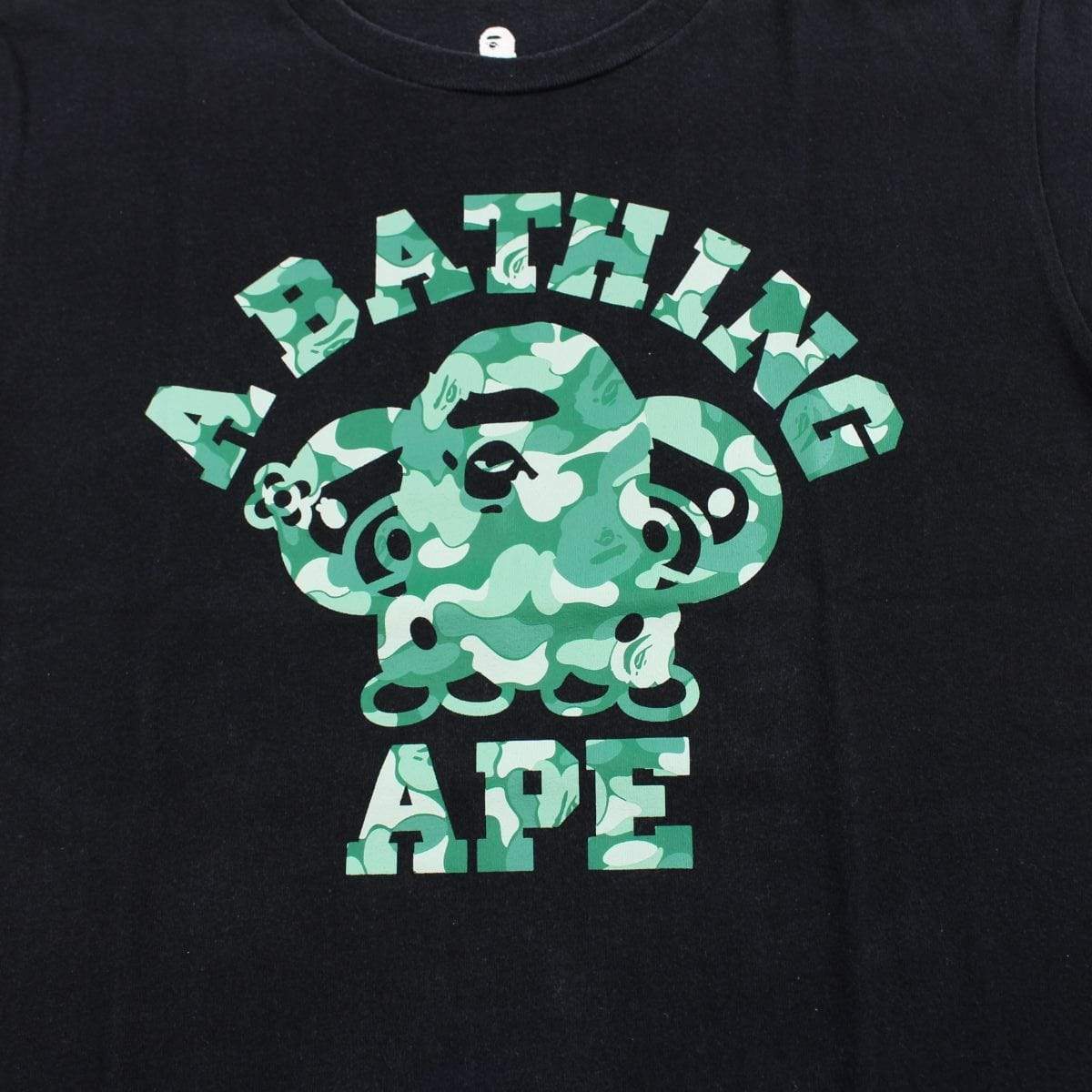 bape milo ex class green camo college logo tee black - SaruGeneral