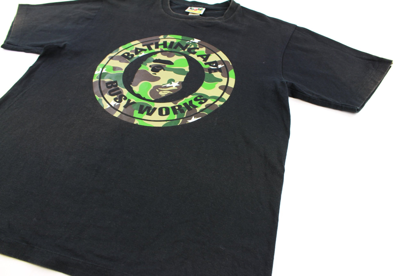 Bape ABC Green Camo Busy Works Logo Tee Black - SARUUK