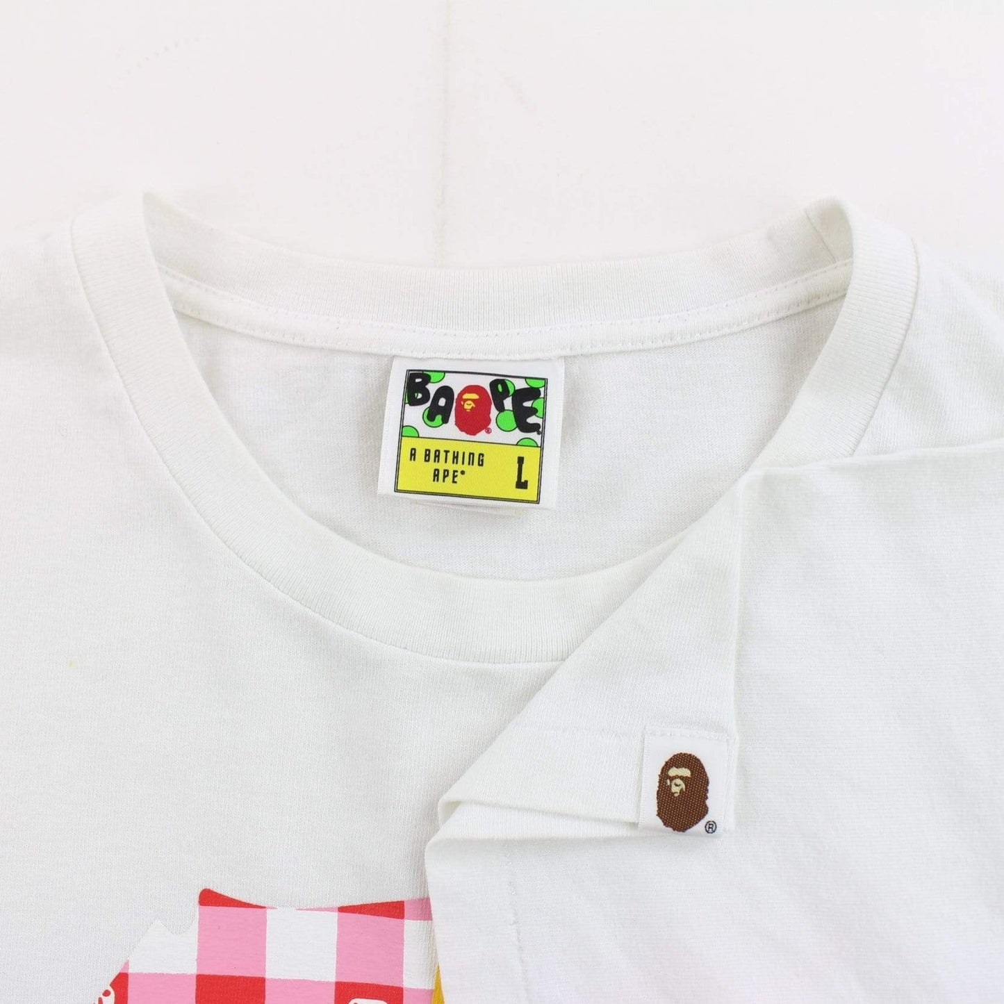 Bape tartan Ape Face Bapesta Logo Tee White - SARUUK