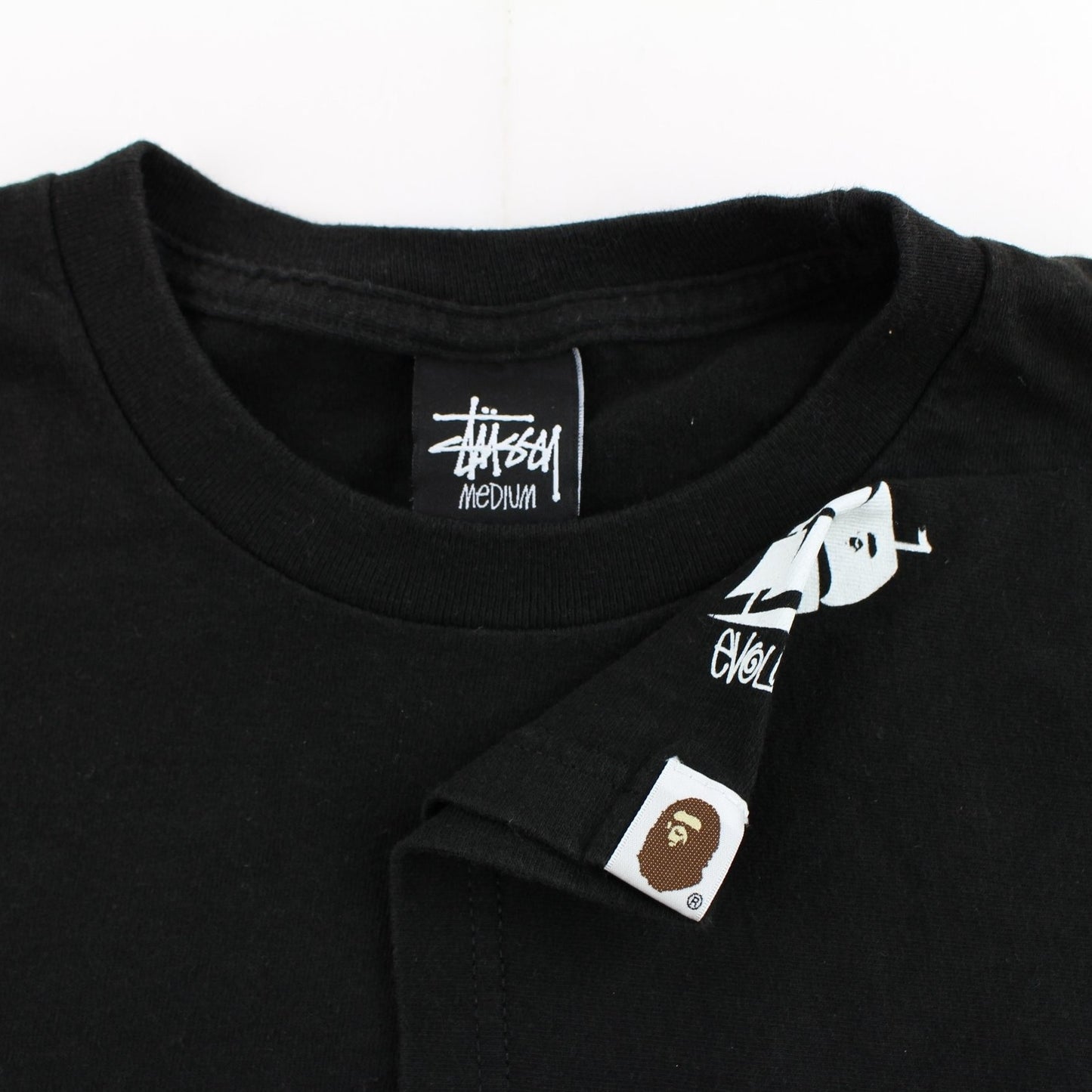 Bape x Stussy Survival of The Fittest Logo Tee Black - SARUUK