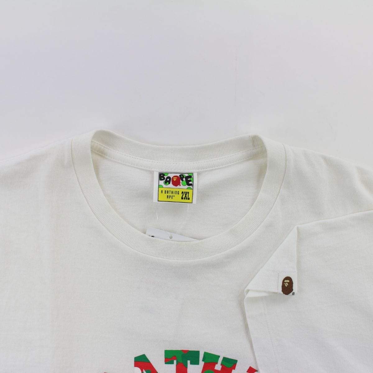 Bape Red Green Camo Reindeer College Logo Tee White - SaruGeneral