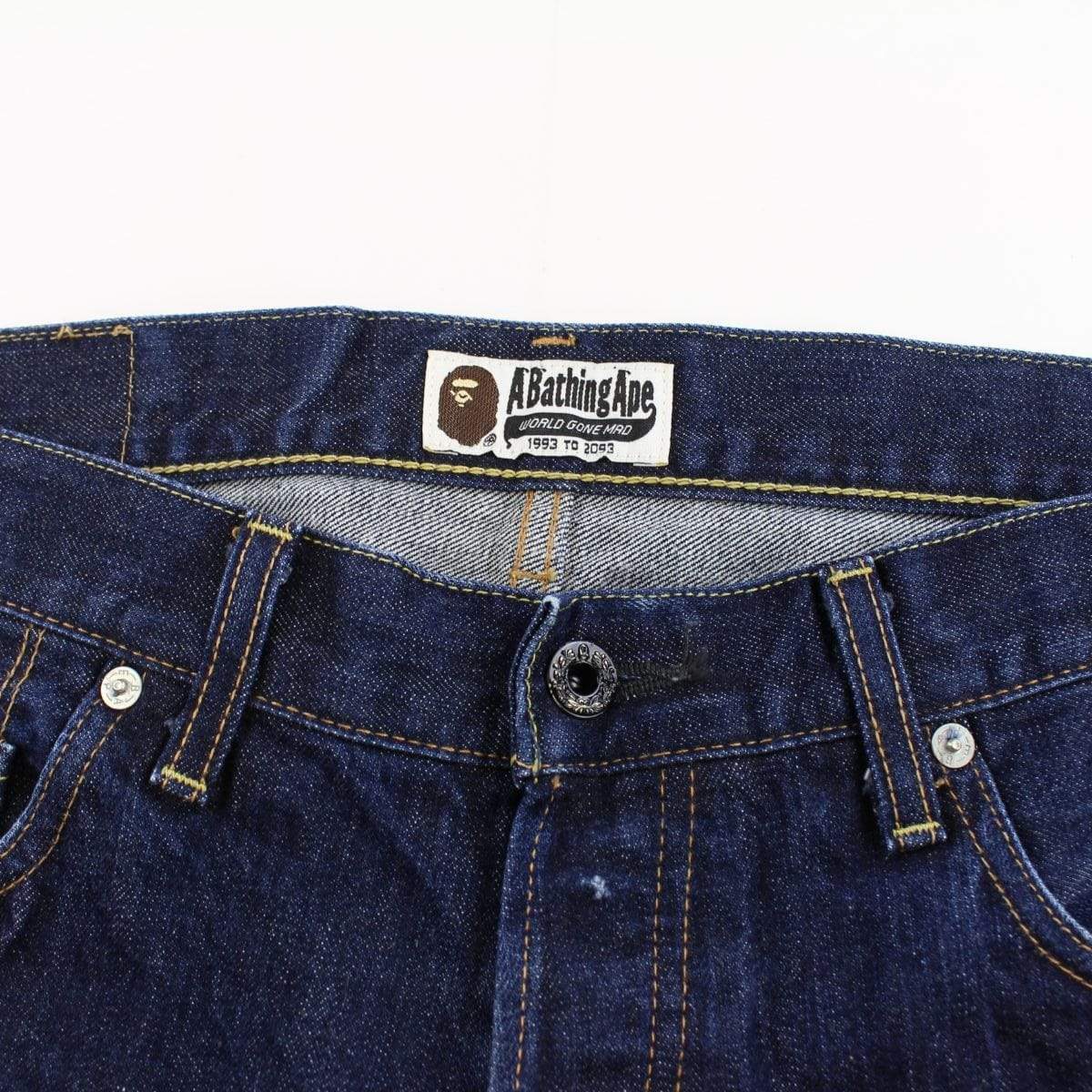 Bape Red College Logo jean shorts - SaruGeneral