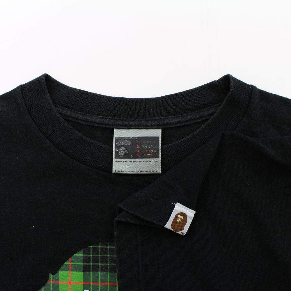 Bape Green Plaid Big Ape Logo Tee Black - SaruGeneral