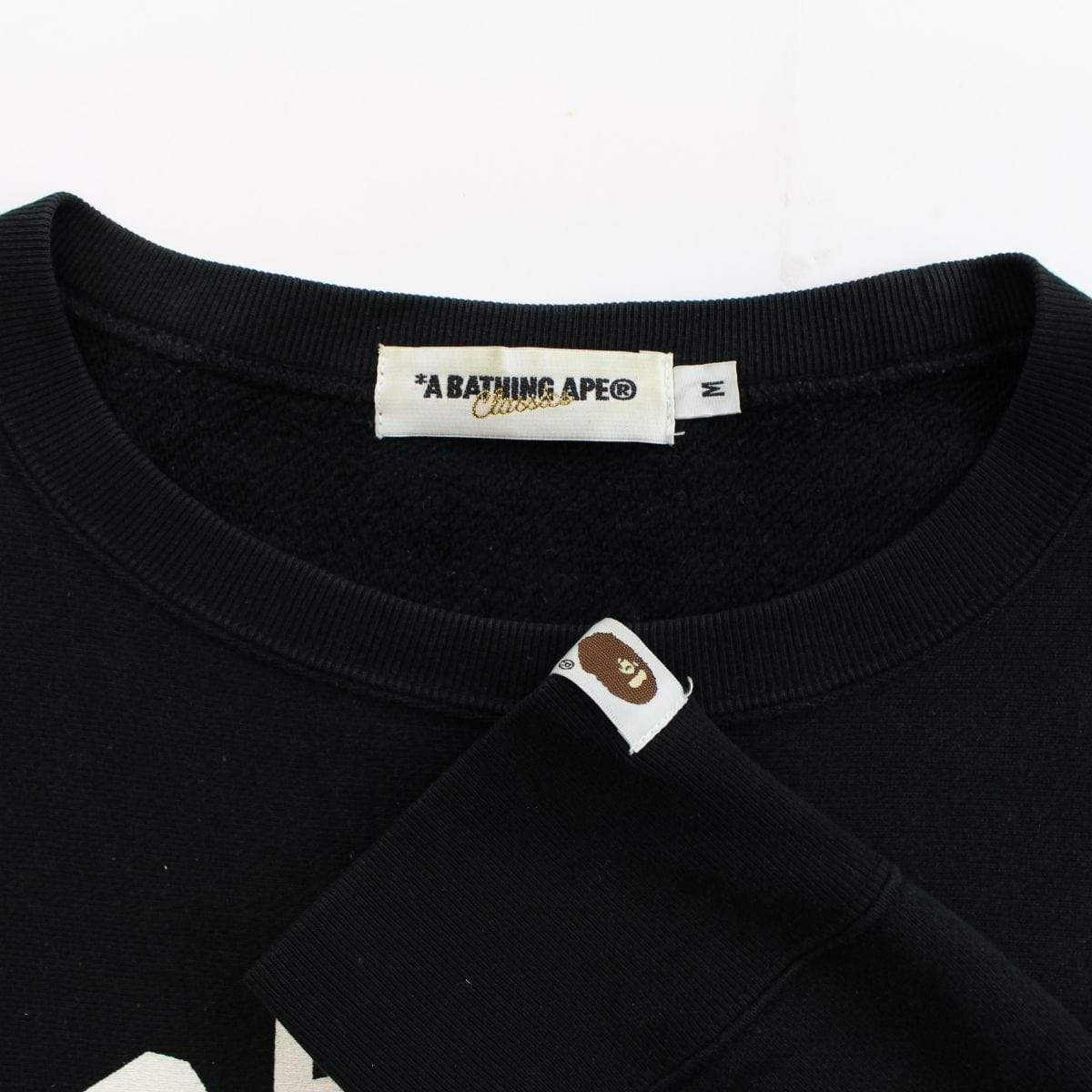 bape white angry face college logo crewneck black - SaruGeneral