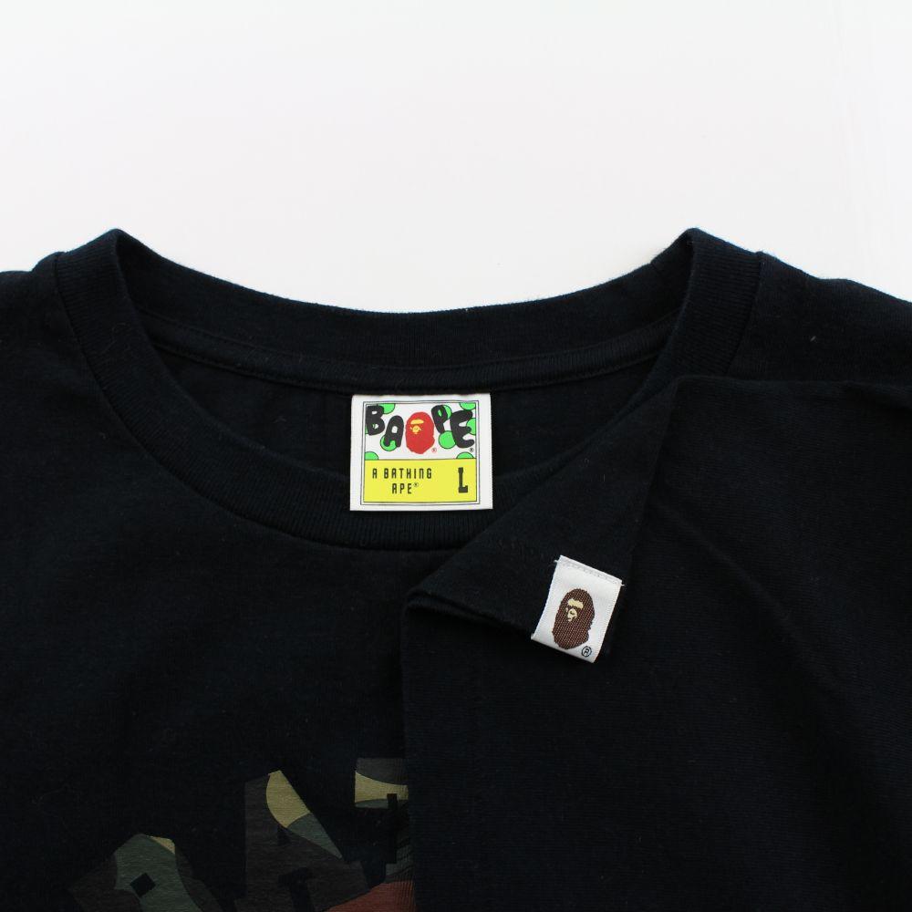 Bape 1st Green Camo Baby Milo College Logo Tee Black - SaruGeneral