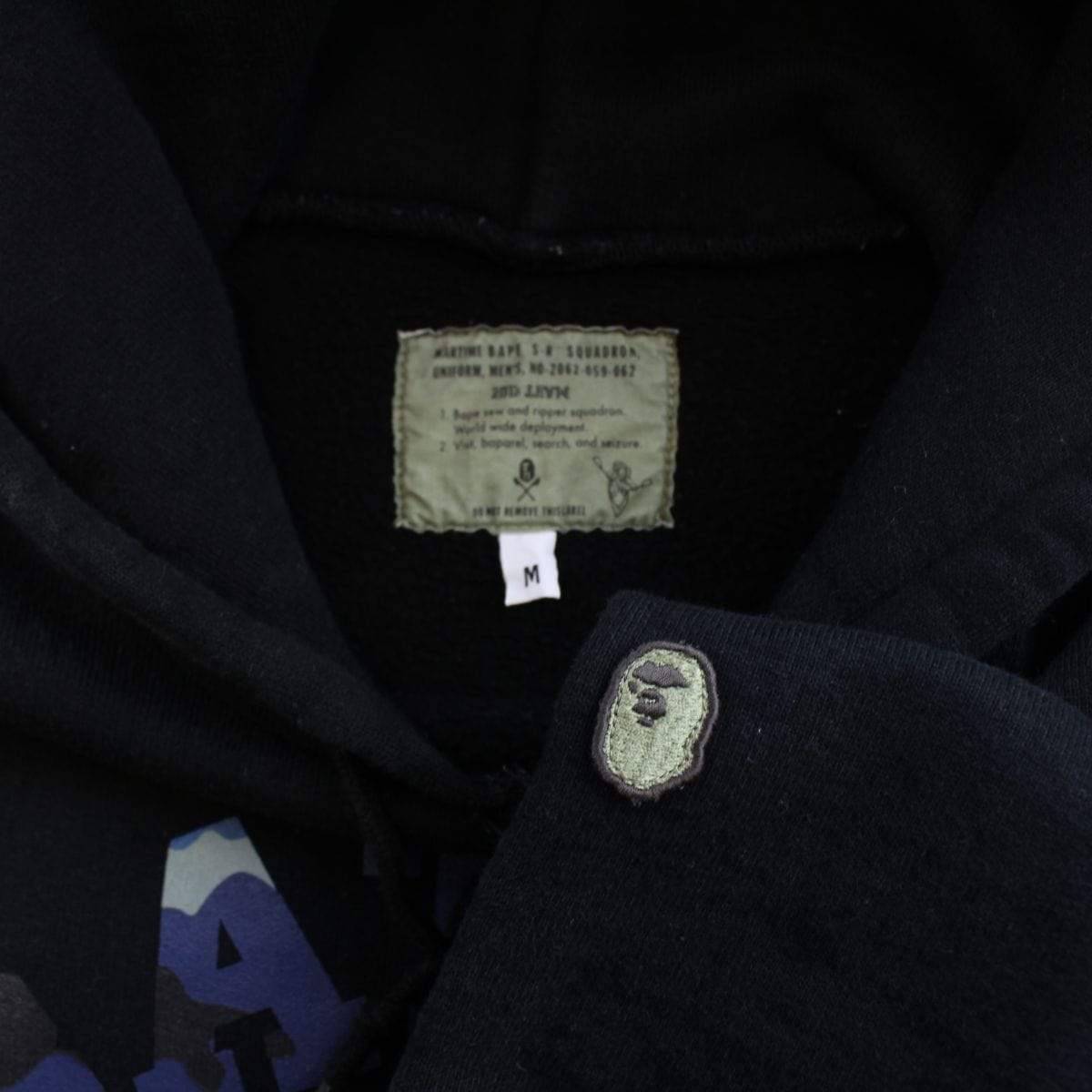 bape blue woodland camo college hoodie black - SaruGeneral
