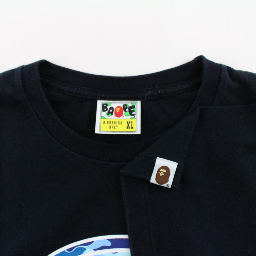 Bape Blue Camo Busy Works Logo Tee Black - SaruGeneral