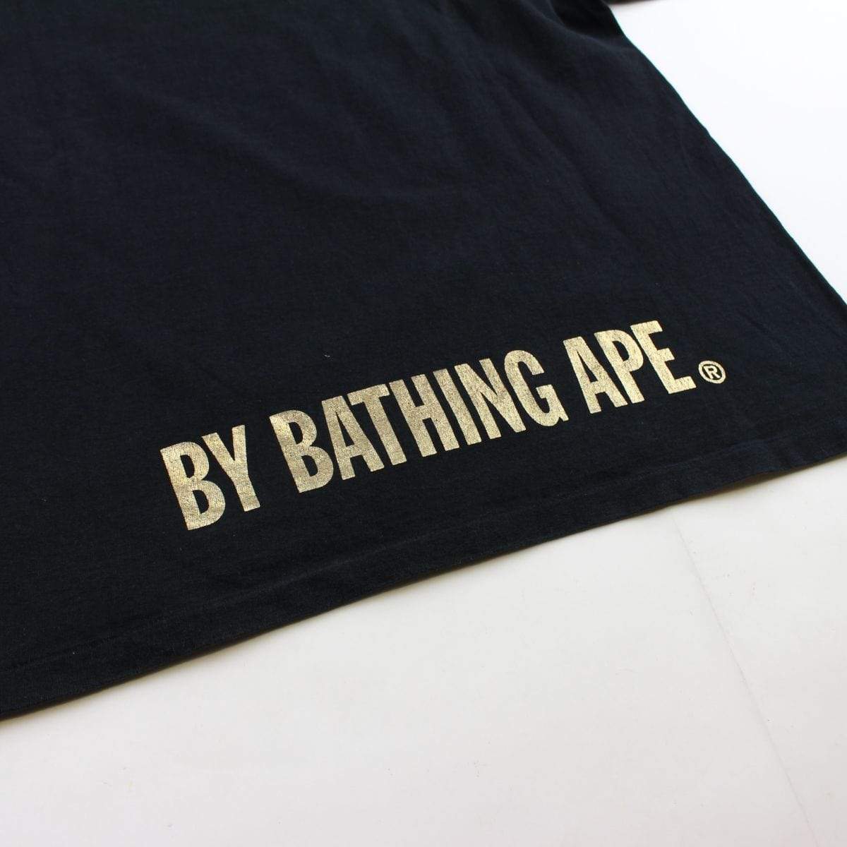 Bape Gold Foil Ape Face Logo Tee Black - SaruGeneral