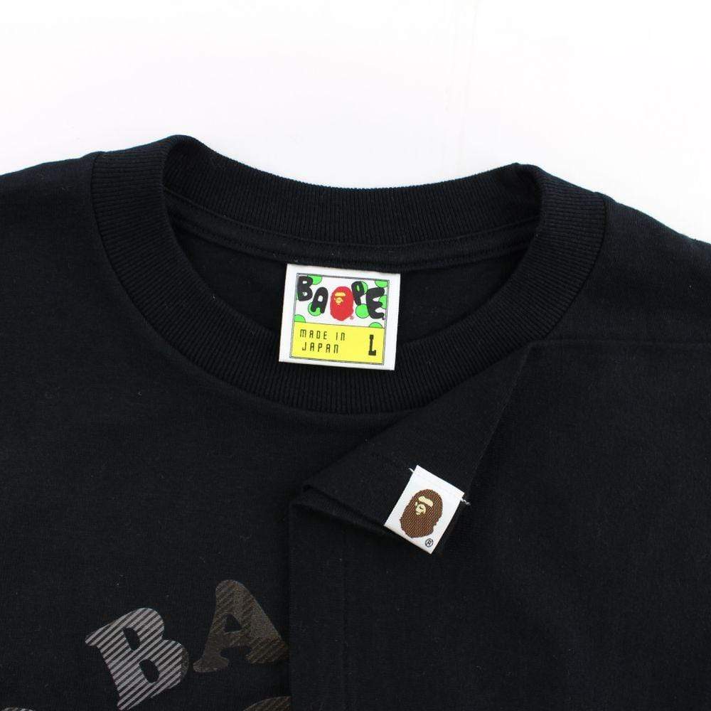 Bape Grey Plaid College Logo Tee Black - SaruGeneral