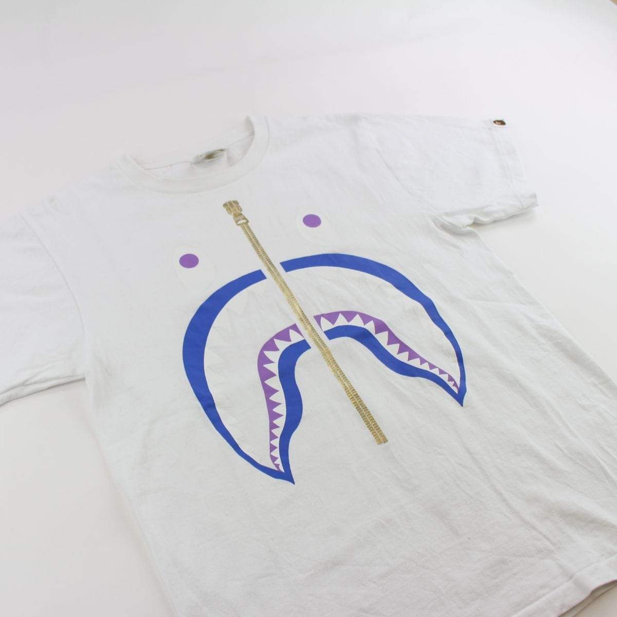 Bape Purple Blue Shark Face Tee White - SaruGeneral