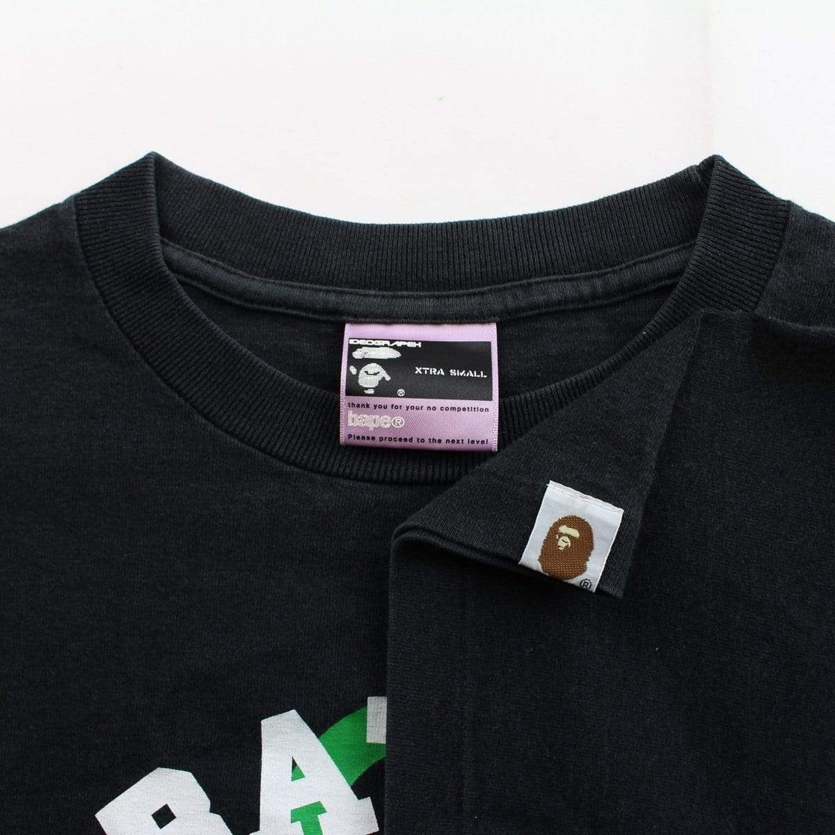 bape white college logo green milo 05 tee black - SaruGeneral