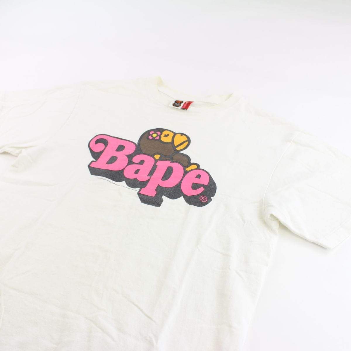 Bape Pink Text Sleeping Baby Lisa Tee White - SaruGeneral