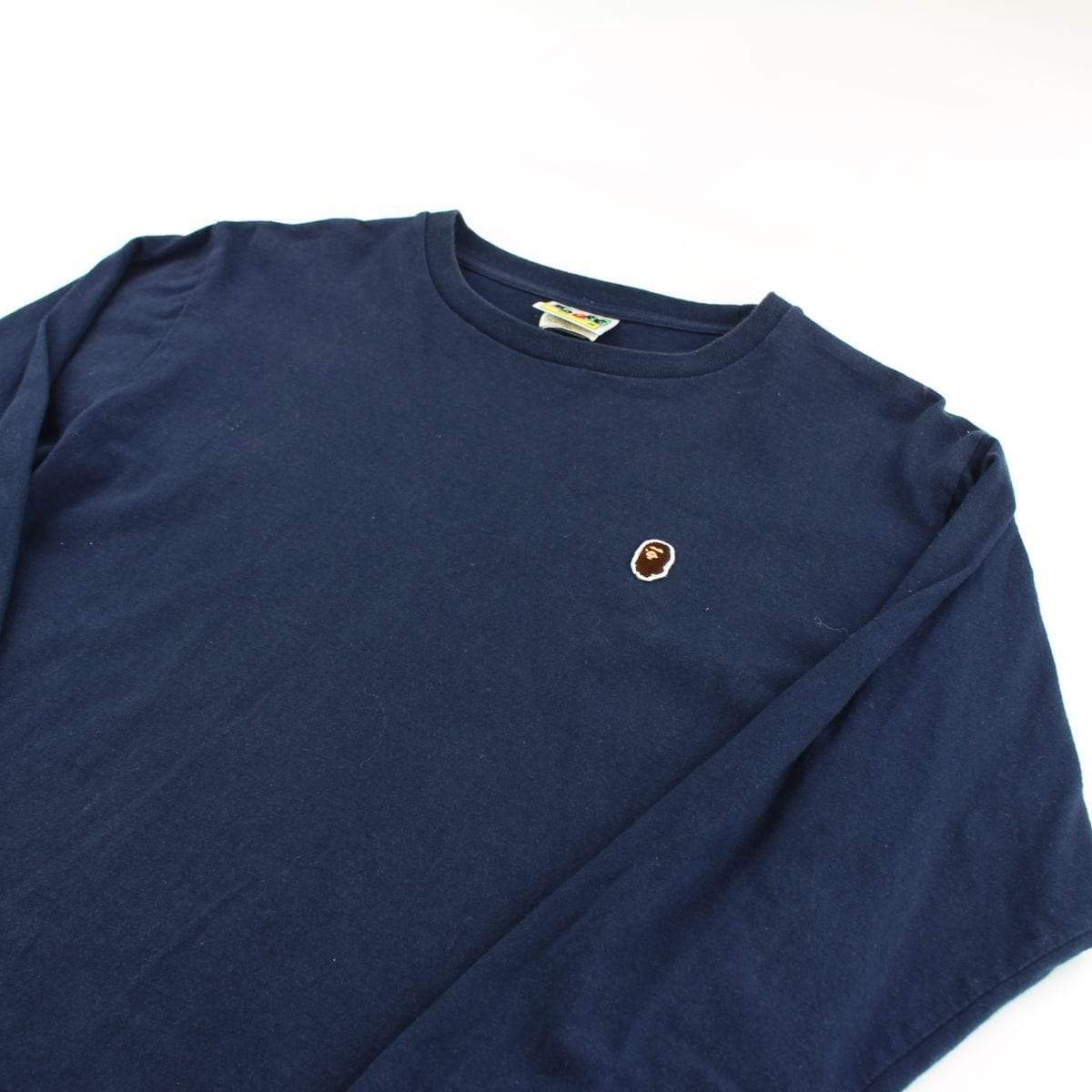Bape Small Point Head Logo LS Navy - SaruGeneral
