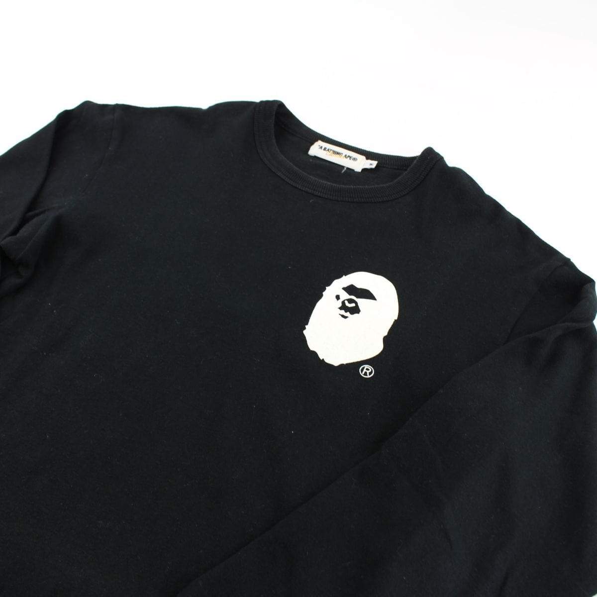 Bape White Angry Face Ape Logo LS Black - SaruGeneral