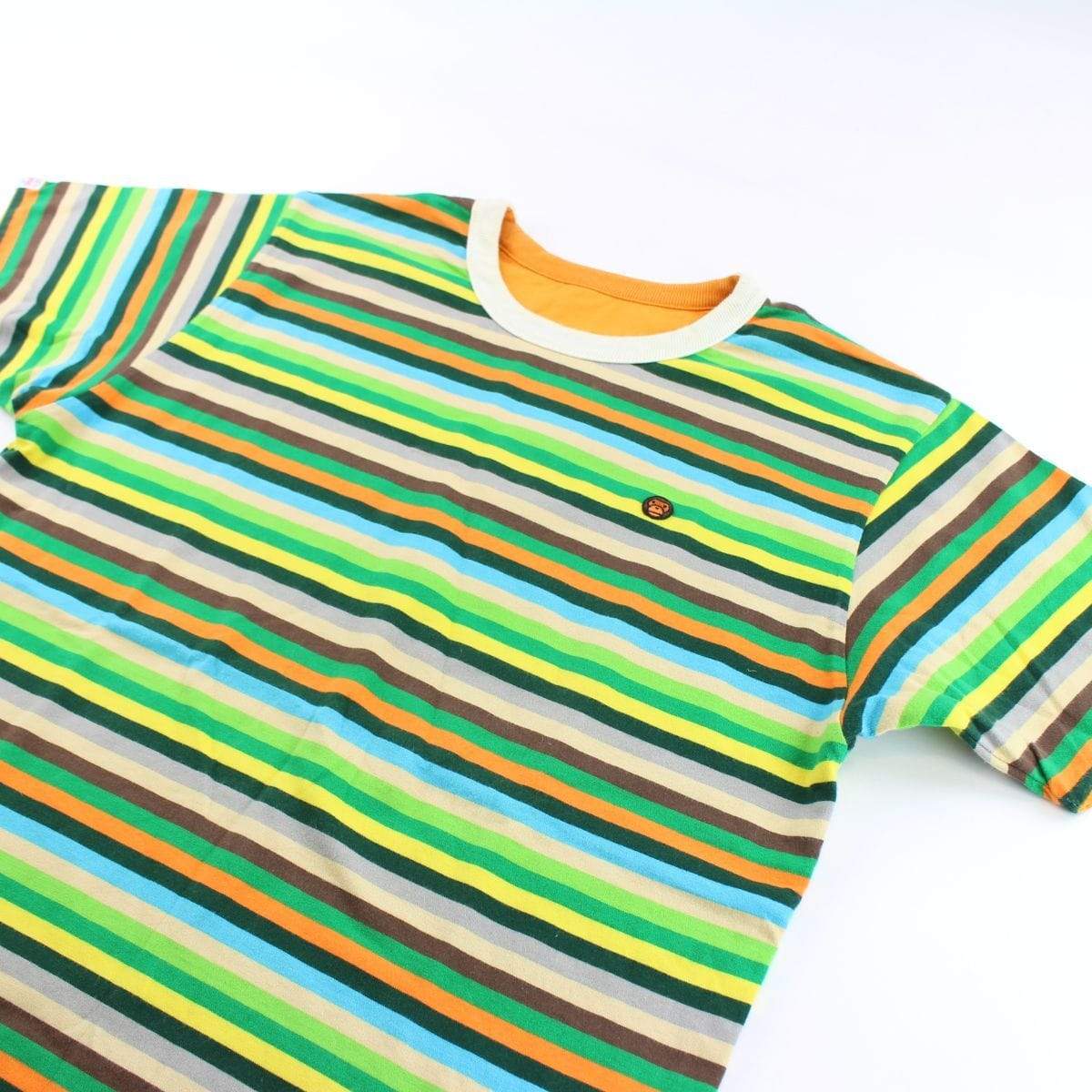Bape Green Striped Milo Orange Reversable Tee - SaruGeneral
