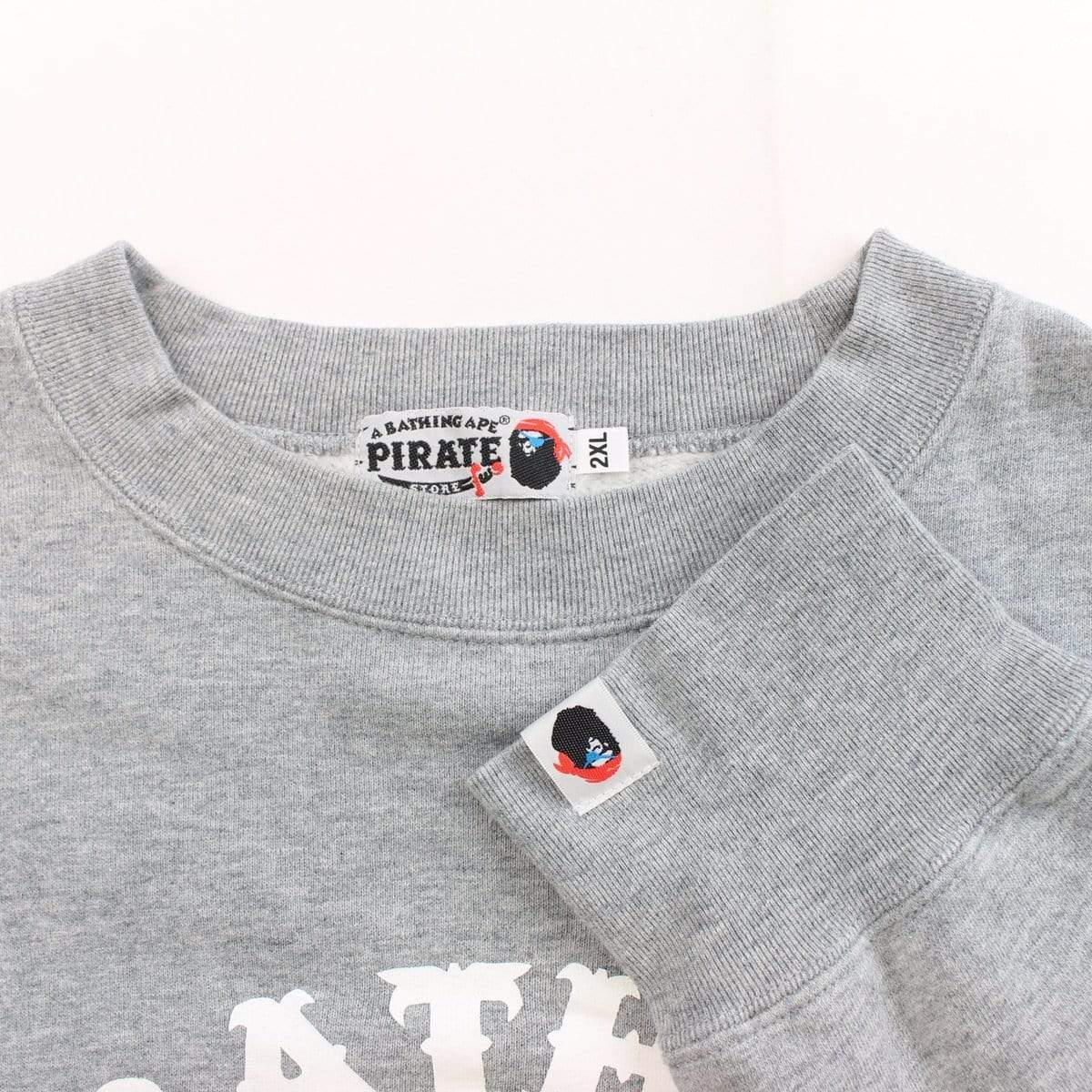 bape white pirate store college logo crewneck grey - SaruGeneral