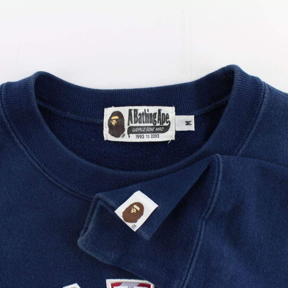 Bape Plaid College Logo Crewneck Navy - SaruGeneral