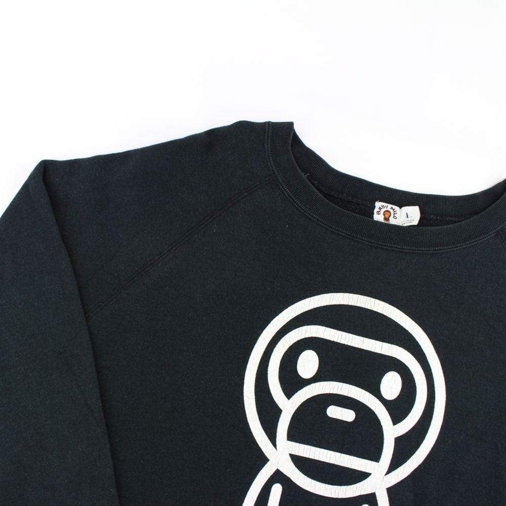 Bape White Baby Milo Figure Crewneck Black - SaruGeneral