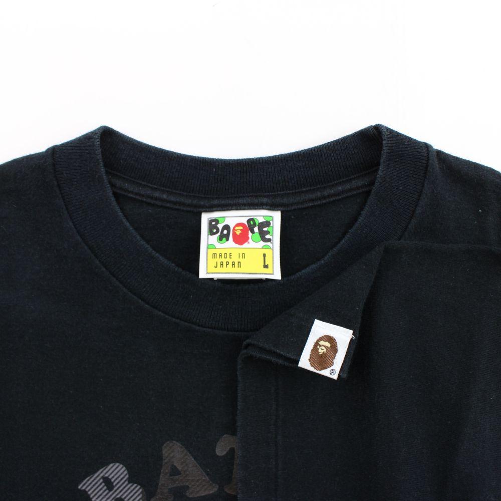 Bape Black Plaid College Logo Tee Black - SaruGeneral