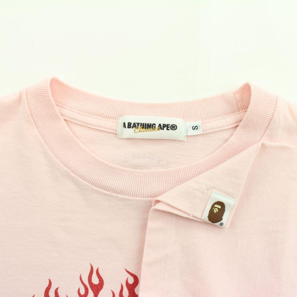 Bape Red Flame College Logo Tee Pink Gradient - SaruGeneral