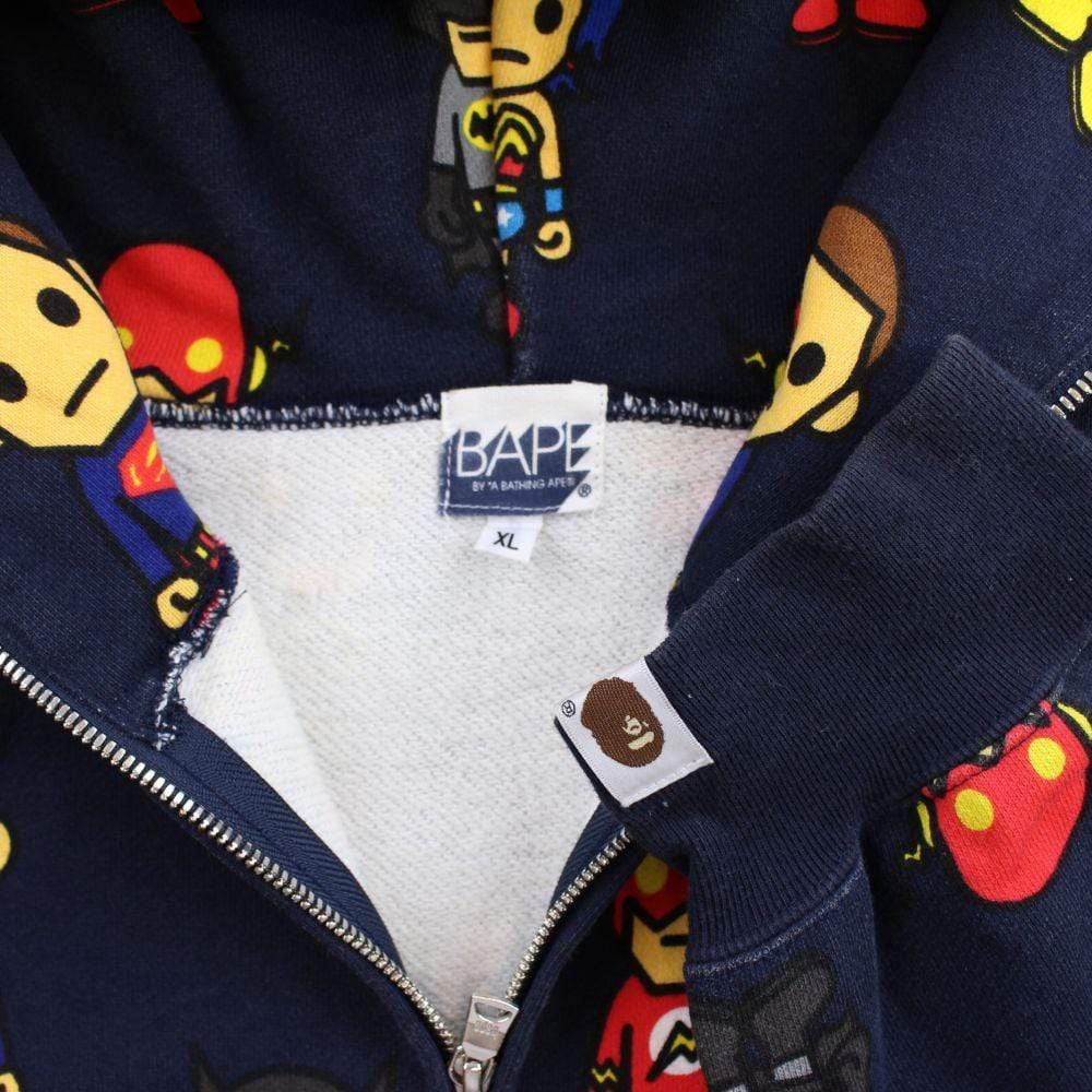 Bape DC Comics Heros Monogram Hoodie Navy - SaruGeneral