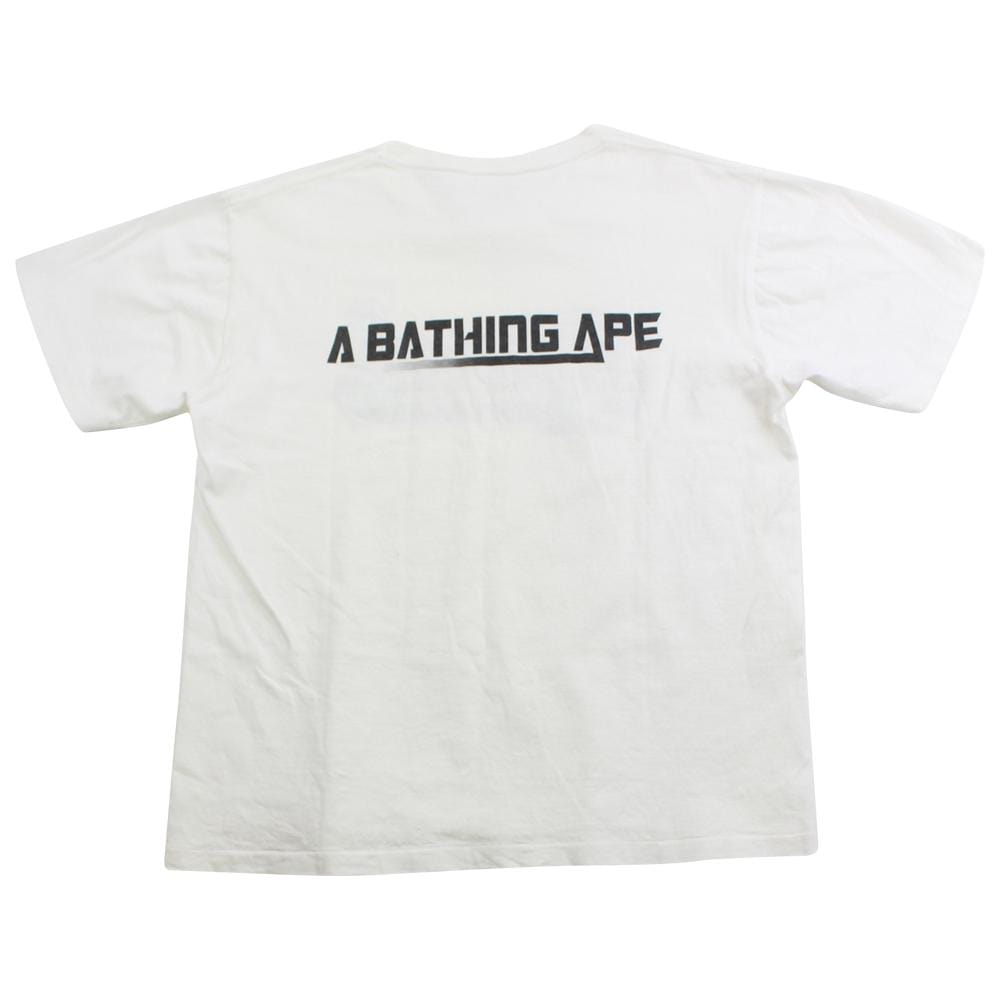 Bape Futuristic Text Pink Blue Tee White - SaruGeneral