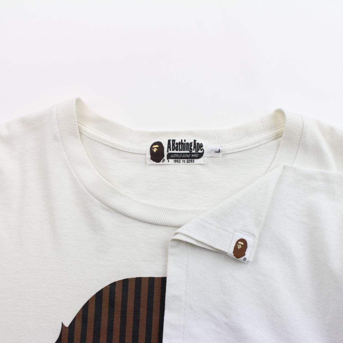Bape Pinstripe Big Ape Logo Tee White - SaruGeneral