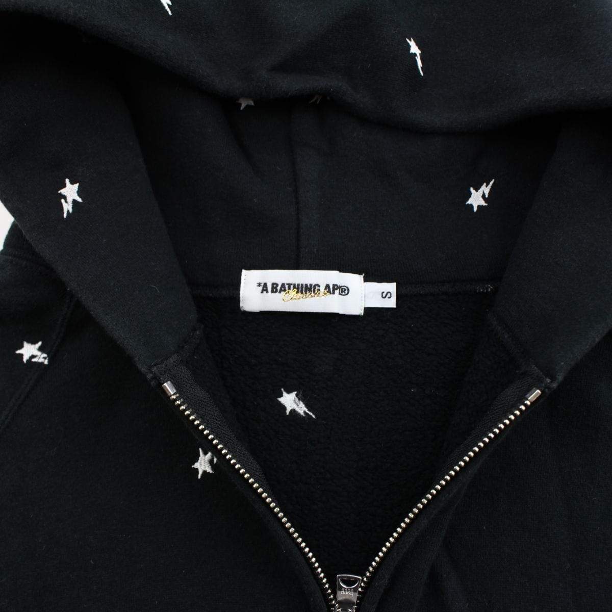 Bapesta White Monogram Logos Zip Hoodie Black - SaruGeneral