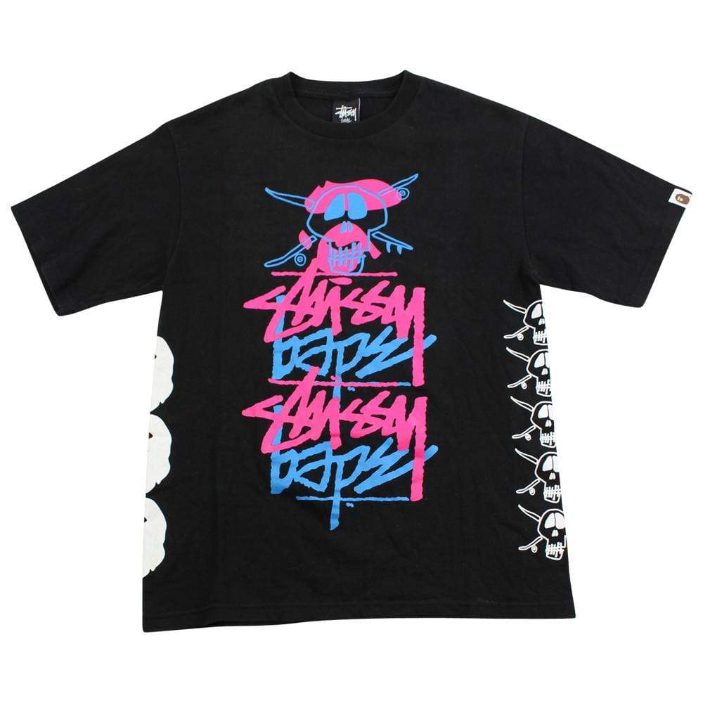 Bape Stussy Pink Blue Text Tee Black – SARUGENERAL