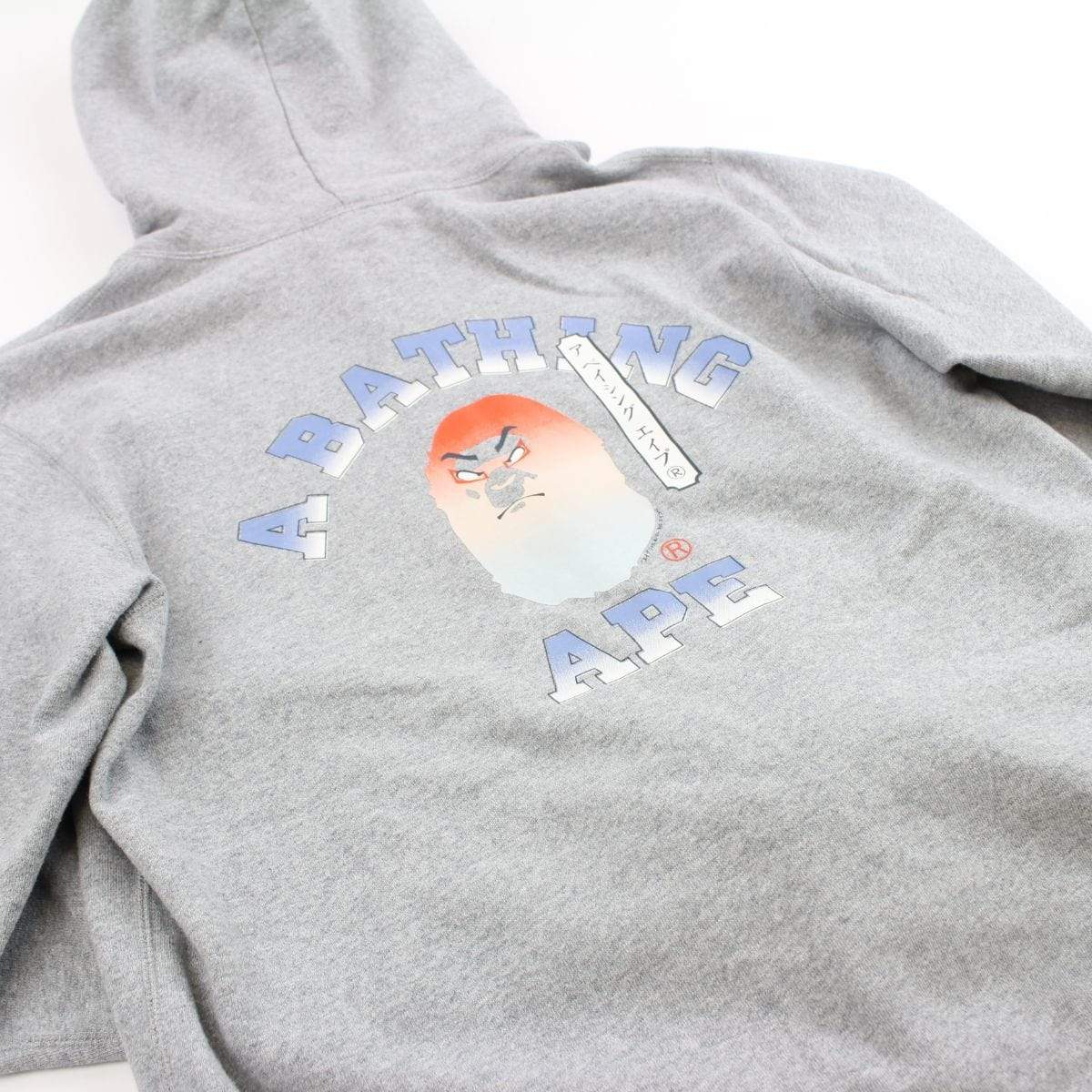 Bape Orange Angry Face College Logo Hoodie Grey - SaruGeneral