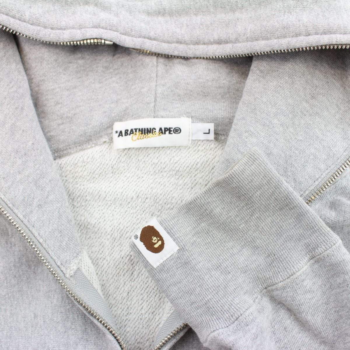 Bape White Angry Face College Logo Hoodie Fullzip Grey - SaruGeneral