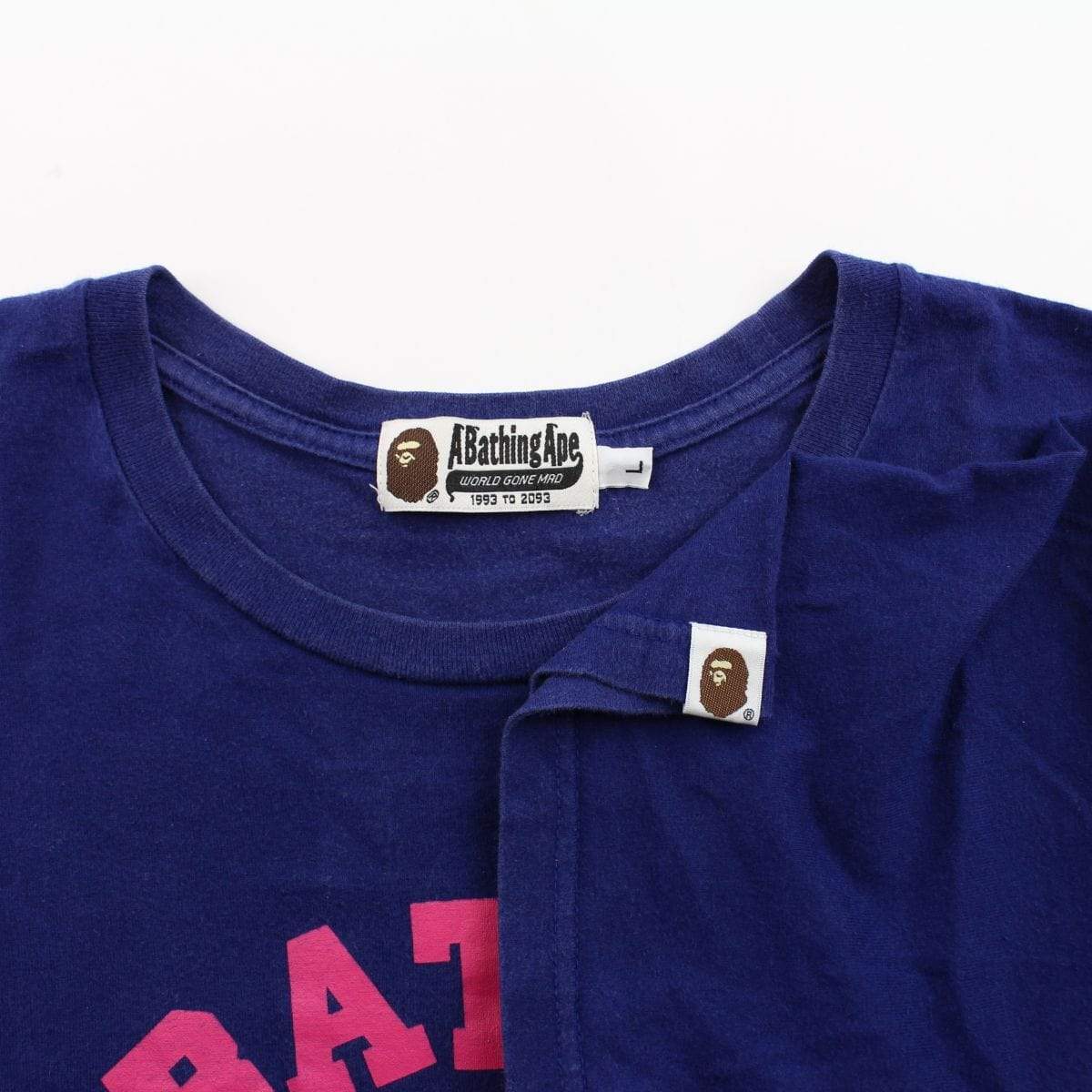 Bape Pink Milo Figure College Logo Tee Navy - SaruGeneral