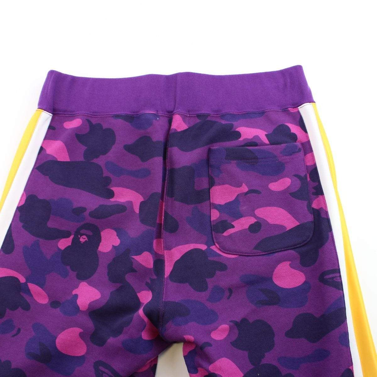 Bape Purple Camo Yellow Stripe track Pants - SaruGeneral