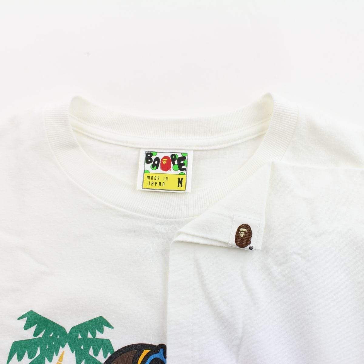 Bape Text Sleeping Milo Palm Trees Tee White - SaruGeneral