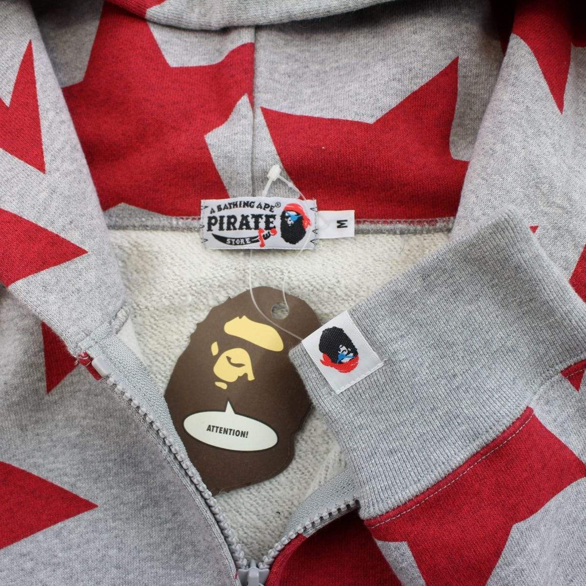 Bapesta Red Allover Fullzip Hoodie Grey - SaruGeneral