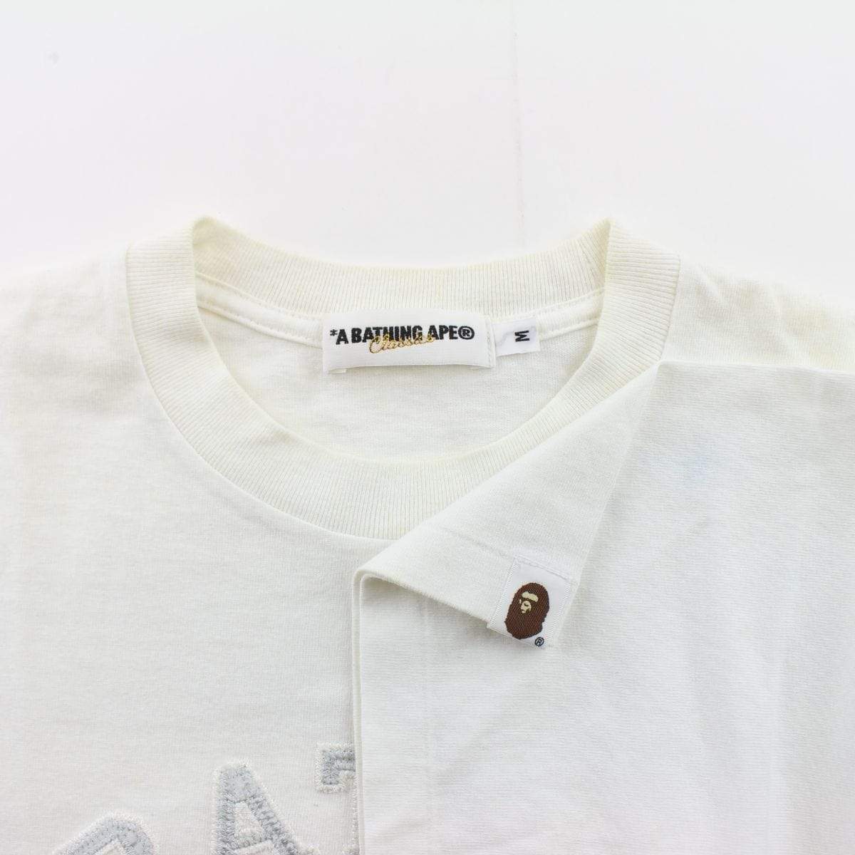 Bape Stitched silver College Logo Tee White - SaruGeneral